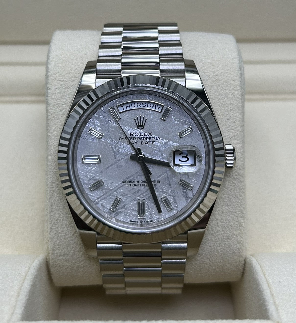 Rolex Day-Date 40 Meteorite Baguette Dial 228239 – MVP Jewelers Miami