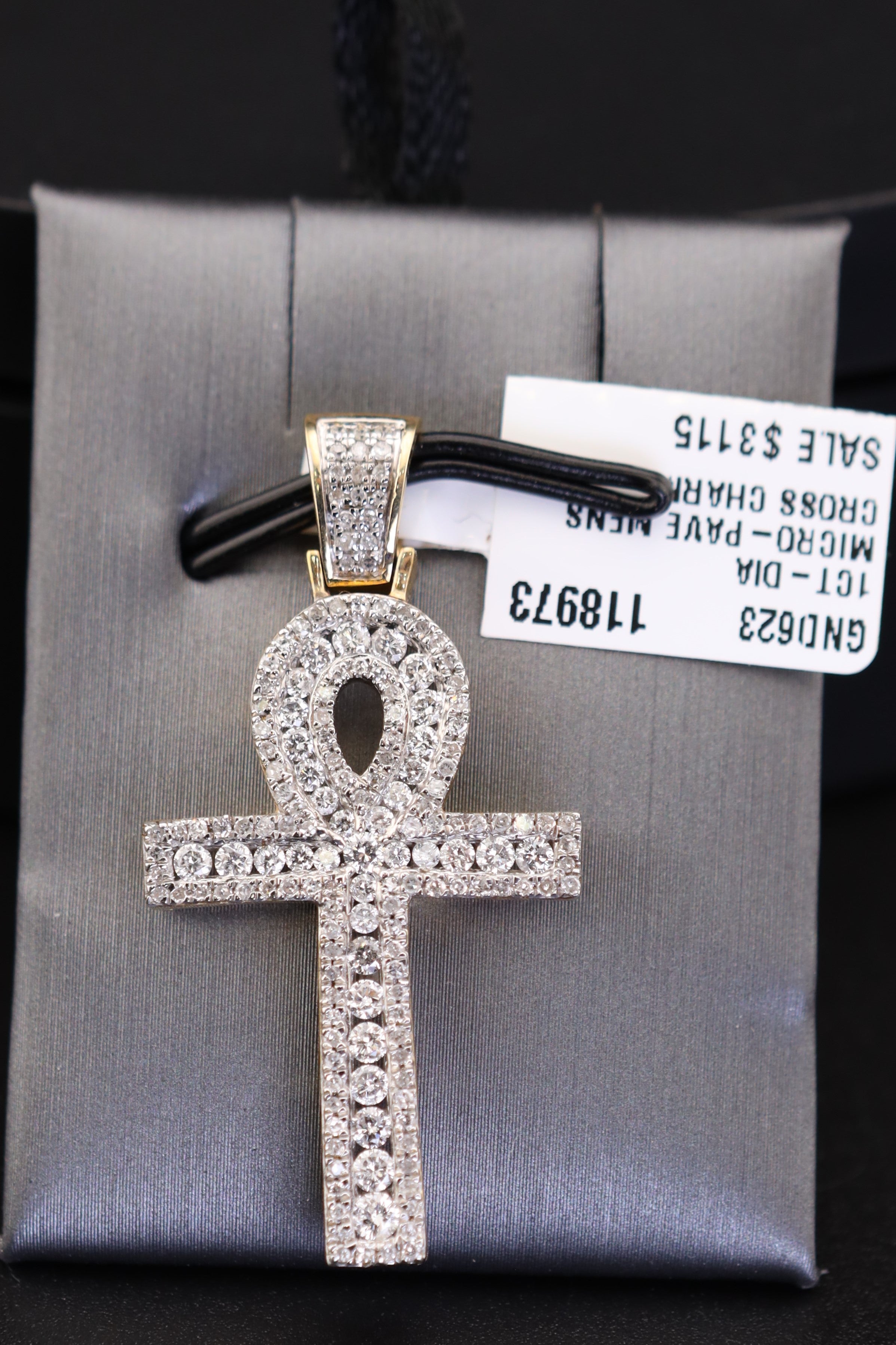 10KT Gold Micro Pave Diamond Ankh Cross Pendant with 1ct Diamonds
