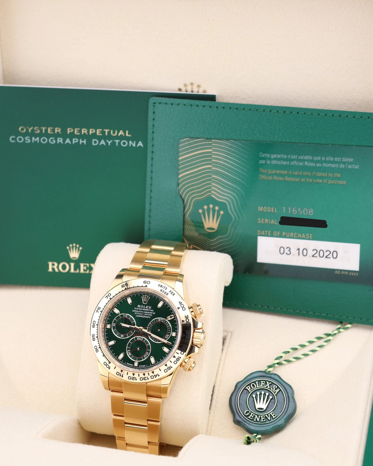 Rolex Daytona John Mayer Green Dial on Oyster 18k Yellow Gold 116508