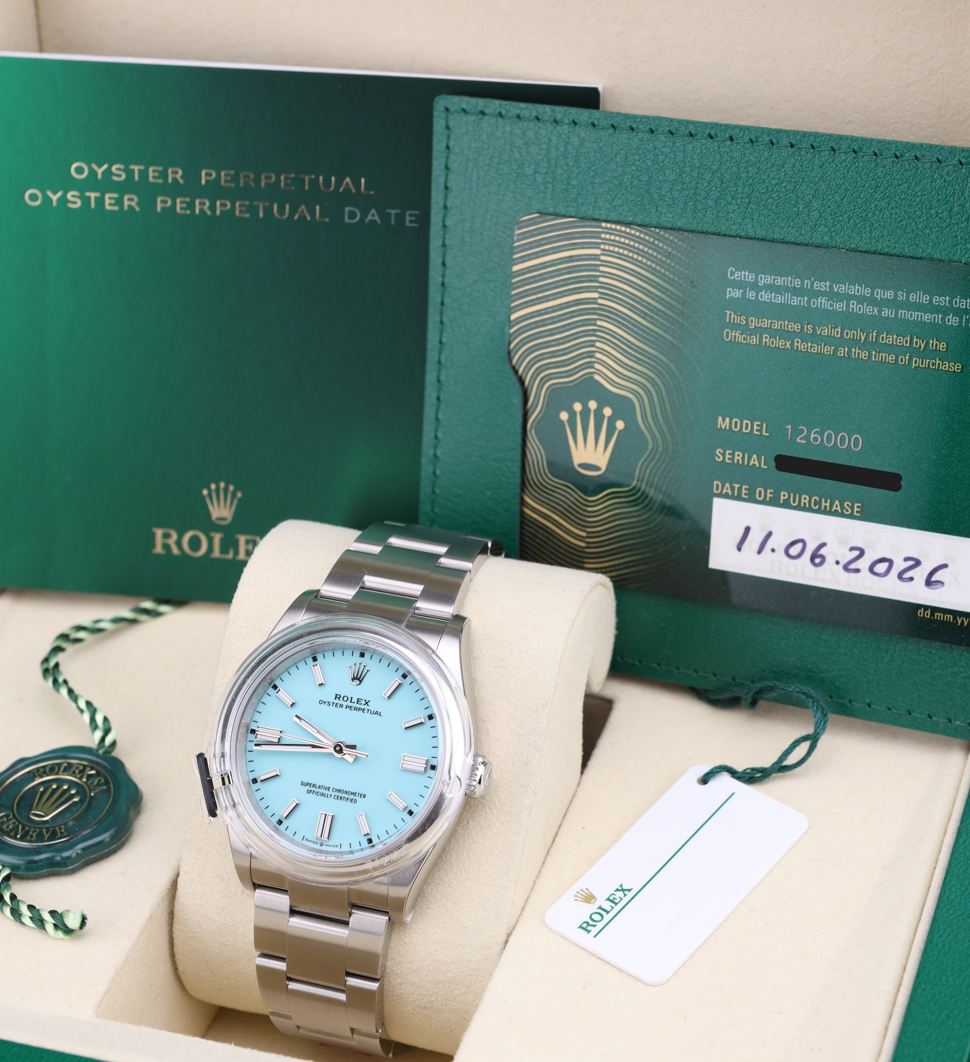 Rolex Oyster Perpetual 36 Tiffany Turquoise Blue Oyster 126000 Factory Stickers 2026
