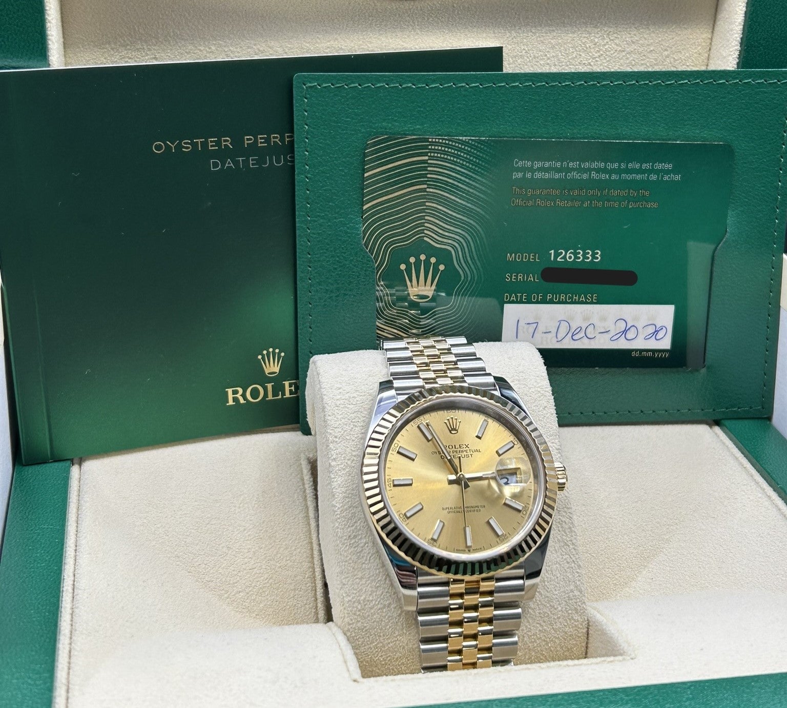 Rolex Datejust 41 Champagne Stick Dial 126333 Jubilee