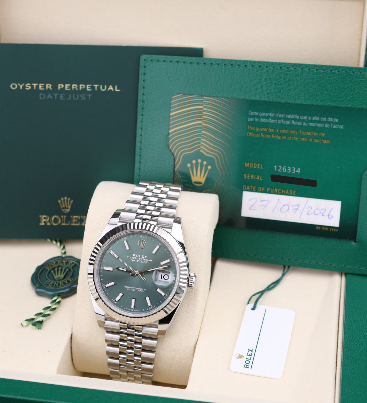 Rolex Datejust 41 Mint Green Dial Jubilee Fluted Bezel 126334
