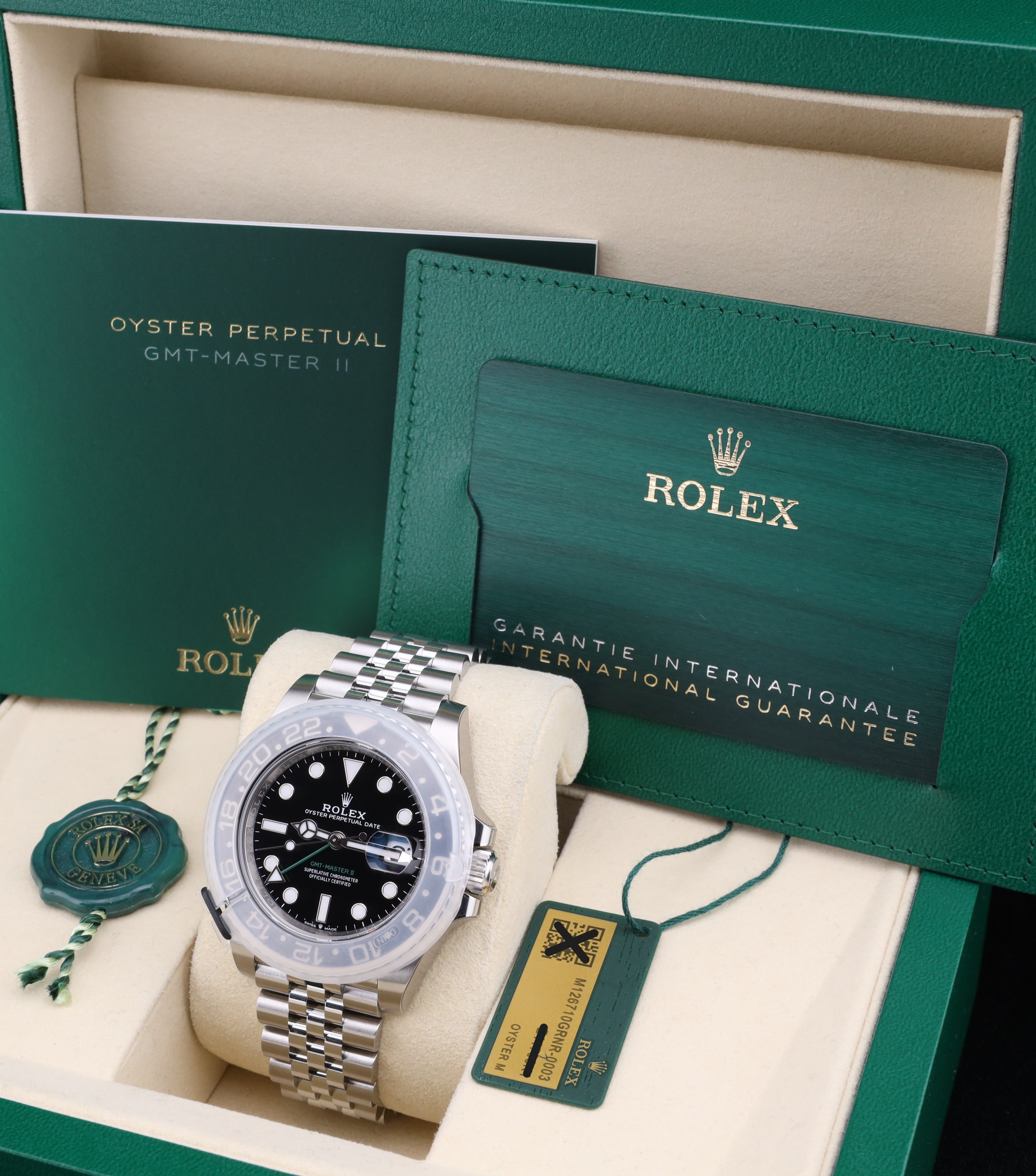 Rolex GMT-Master II Bruce Wayne on Jubilee 126710GRNR Factory Stickers 2026