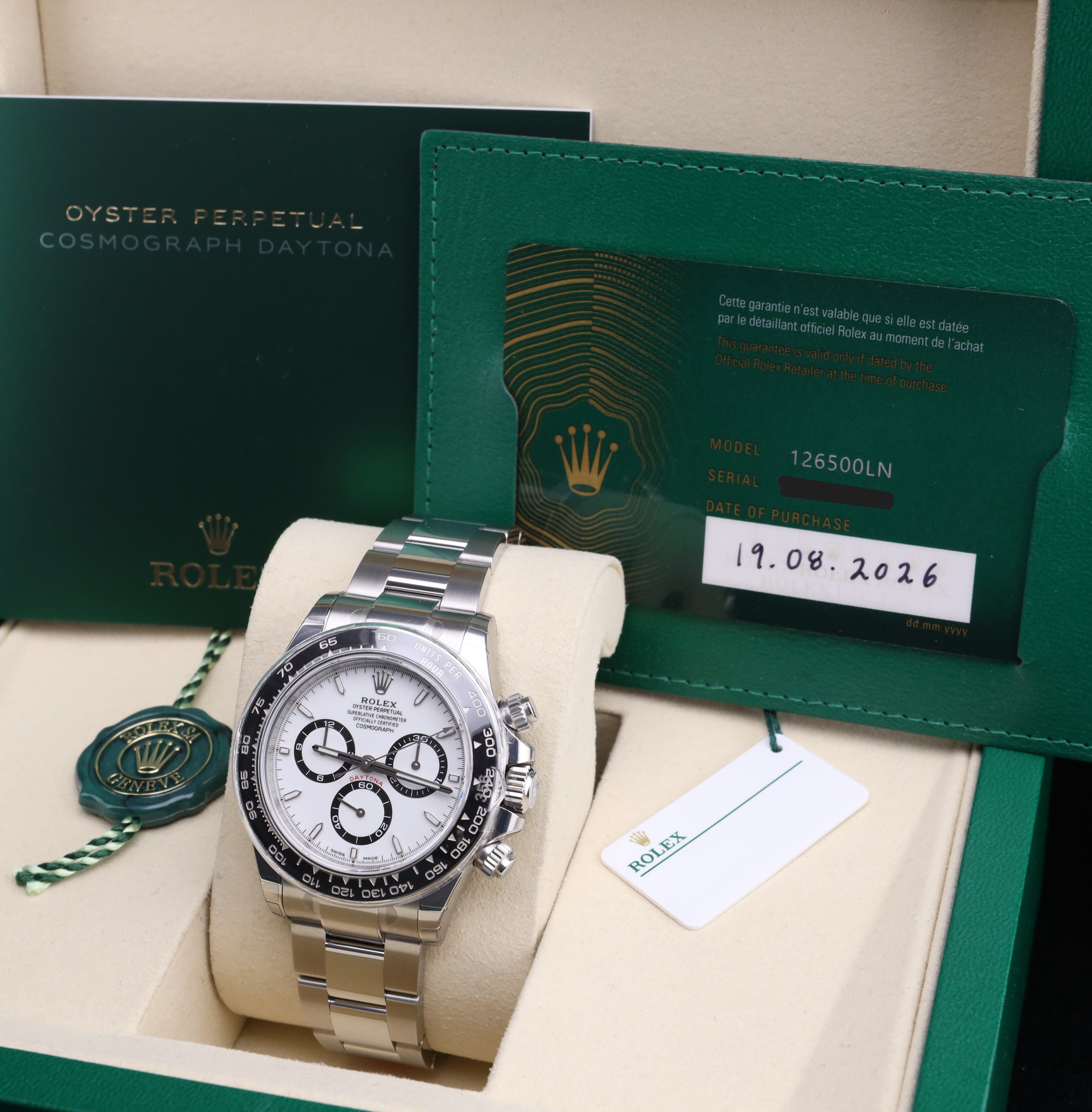 Rolex Daytona Panda White Dial Oyster 126500LN Factory Stickers August 2026