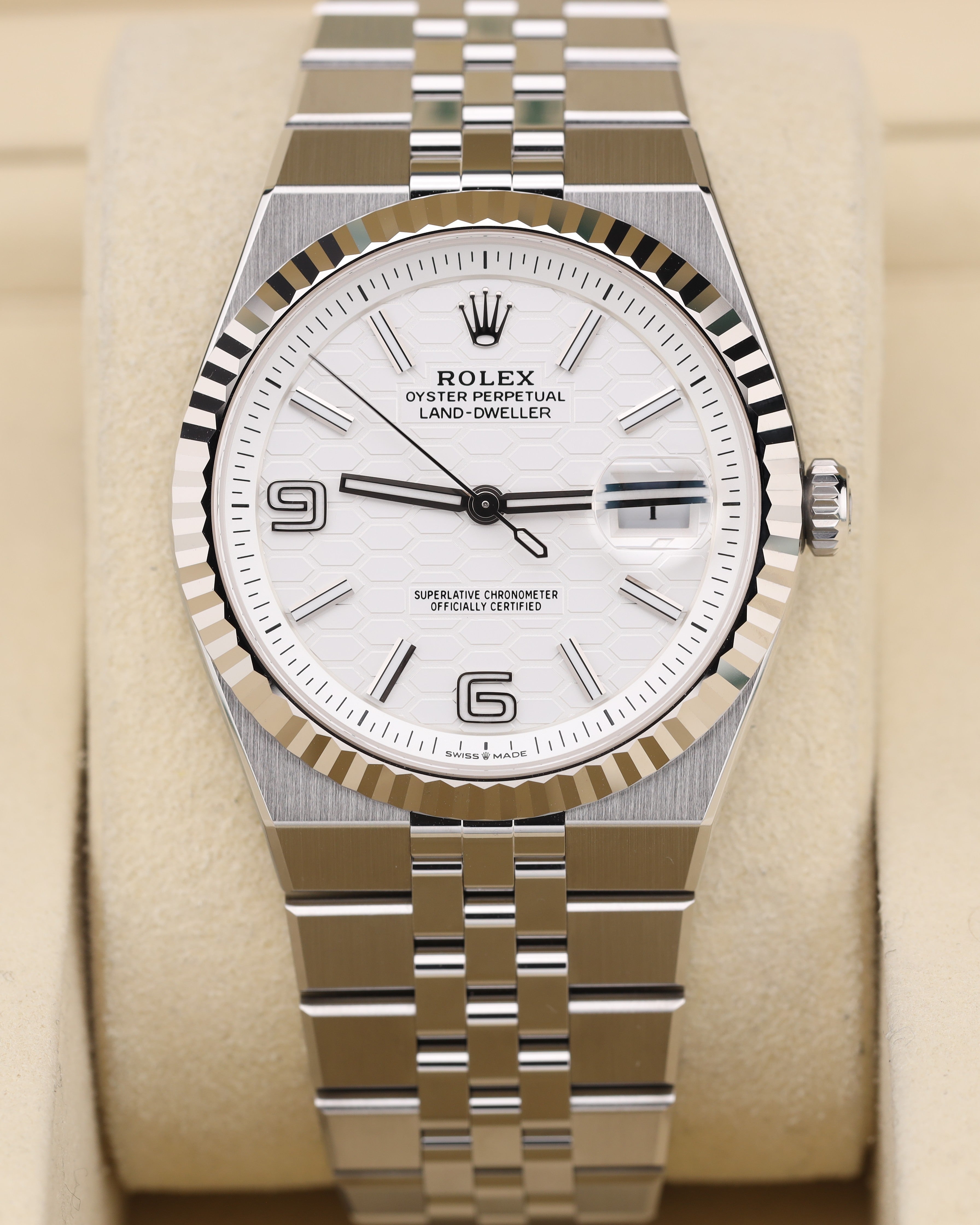 Rolex Land-Dweller 40 White Honeycomb Dial 127334 – MVP Jewelers Miami