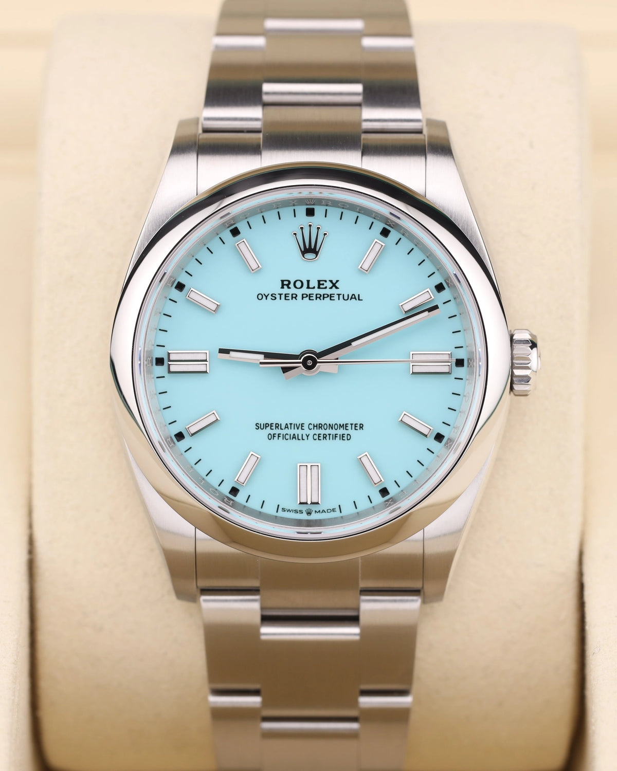 Rolex Oyster Perpetual 36 Turquoise Blue Index Dial on Oyster 126000