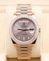 Rolex Day-Date 40 Baguette Sundust Pink Dial Diamond Bezel 228345RBR 
