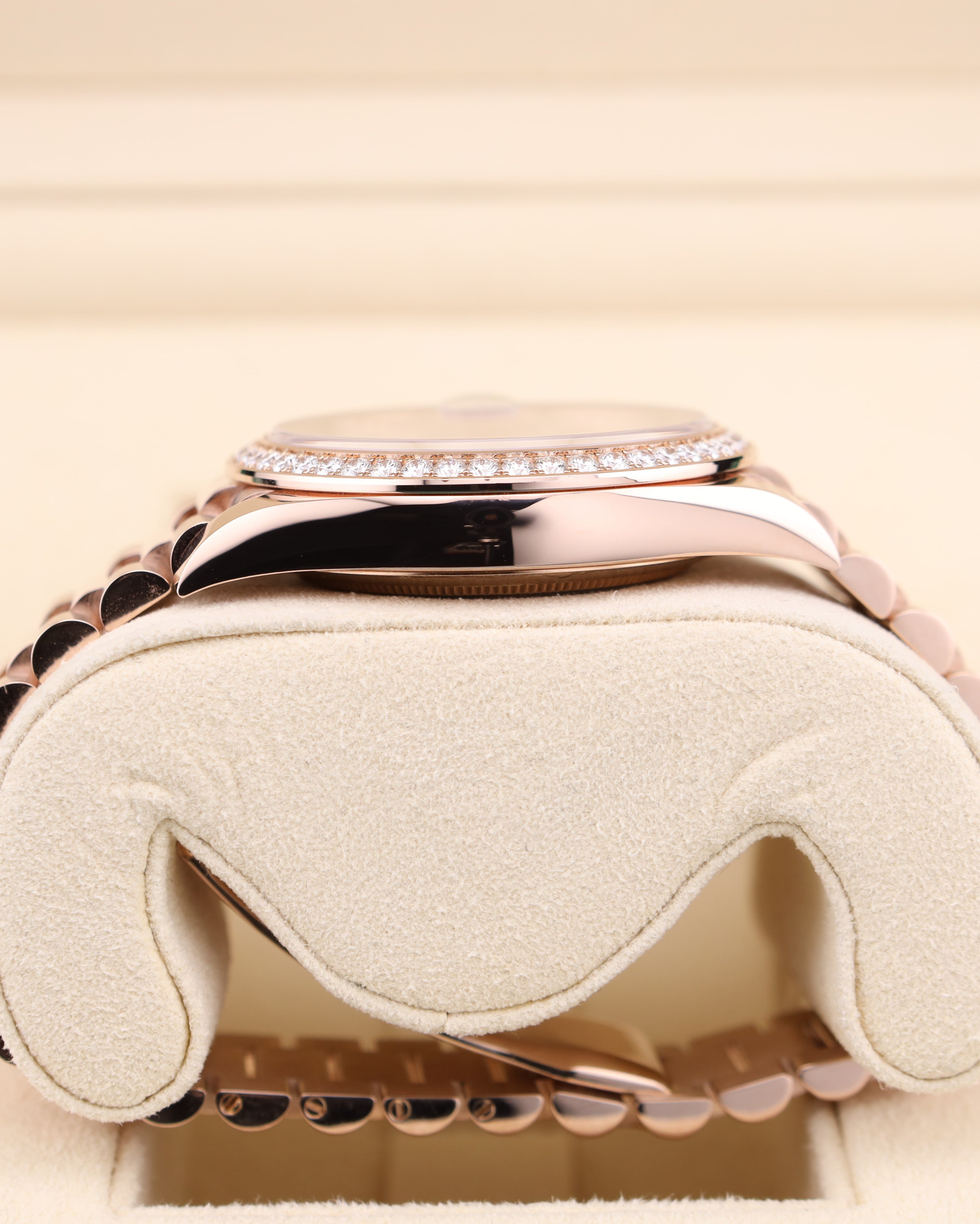 Rolex Day-Date 40 Baguette Sundust Pink Dial Diamond Bezel 228345RBR