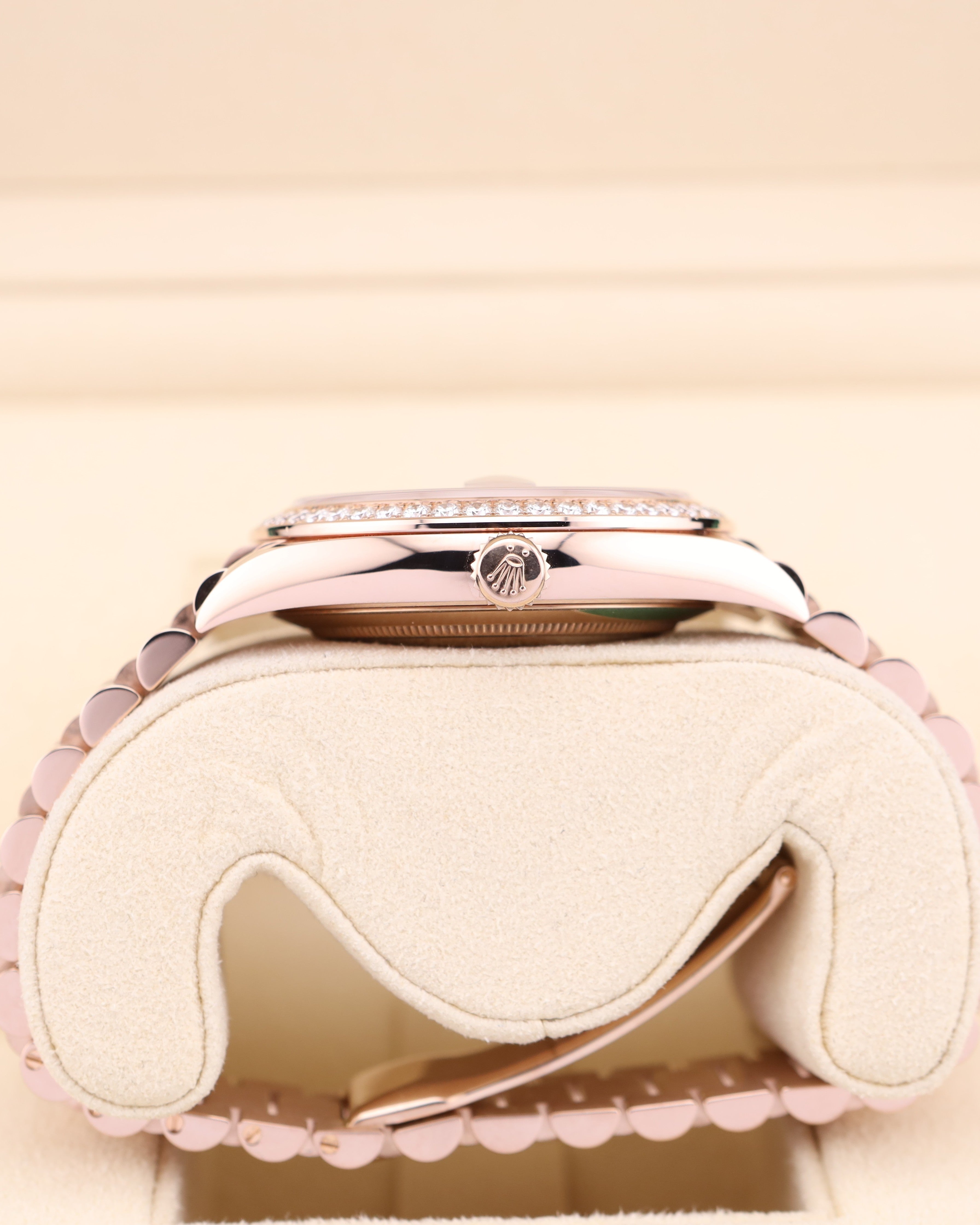 Rolex Day-Date 40 Baguette Sundust Pink Dial Diamond Bezel 228345RBR