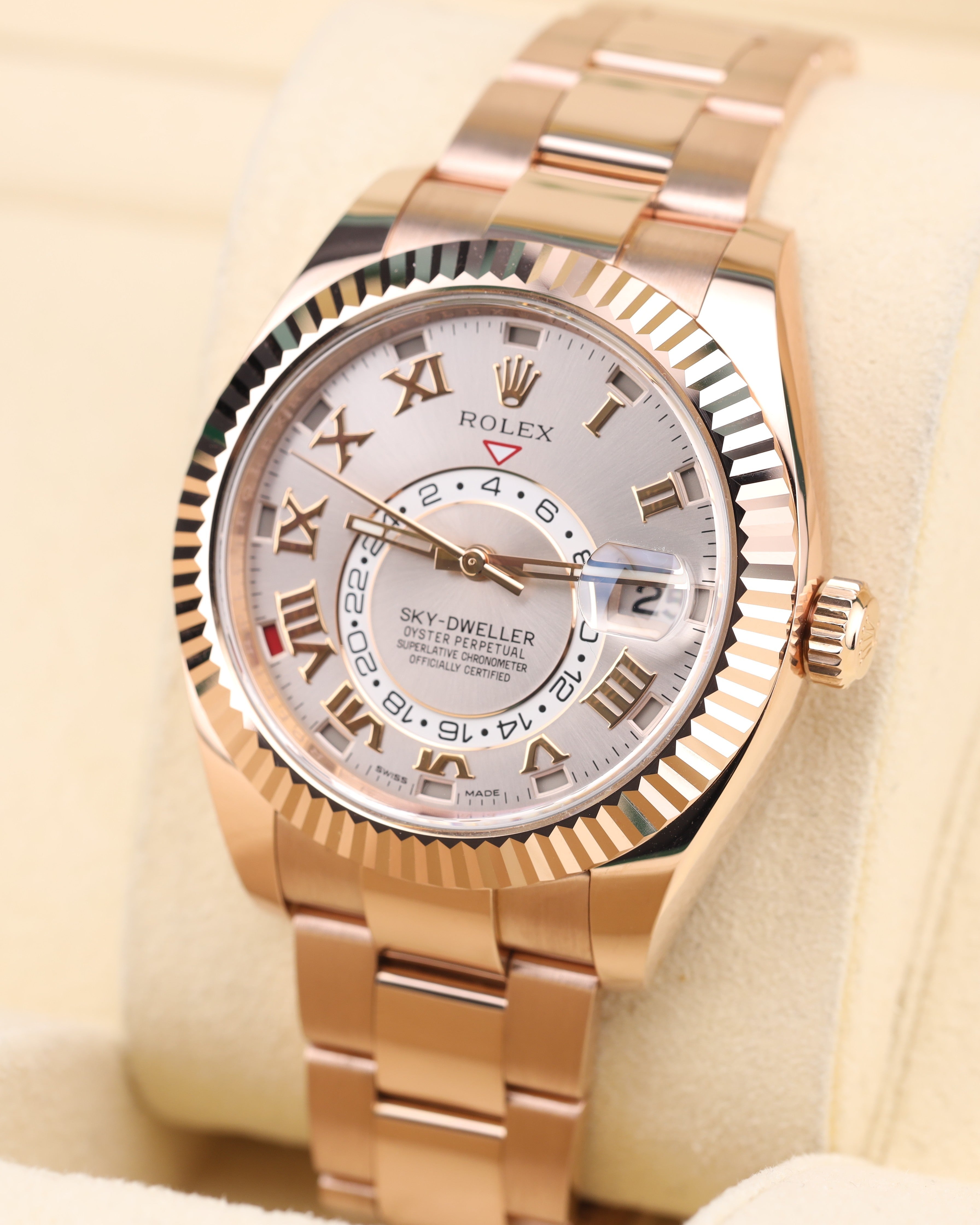 Rolex Sky Dweller Pink Roman Sun dust Dial 326935