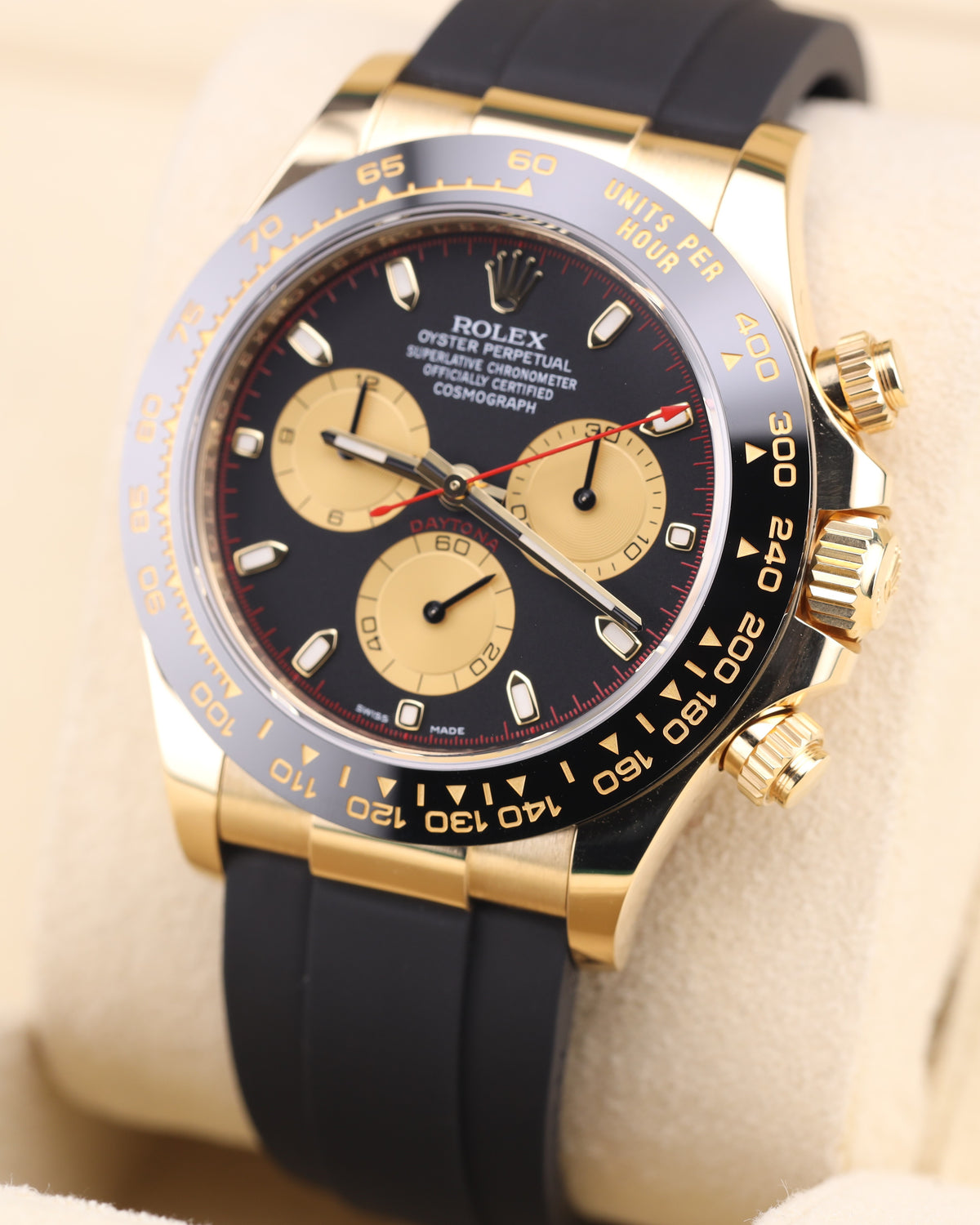Rolex Daytona Paul Newman Yellow Gold Black Dial Red Hand 116518LN Oysterflex