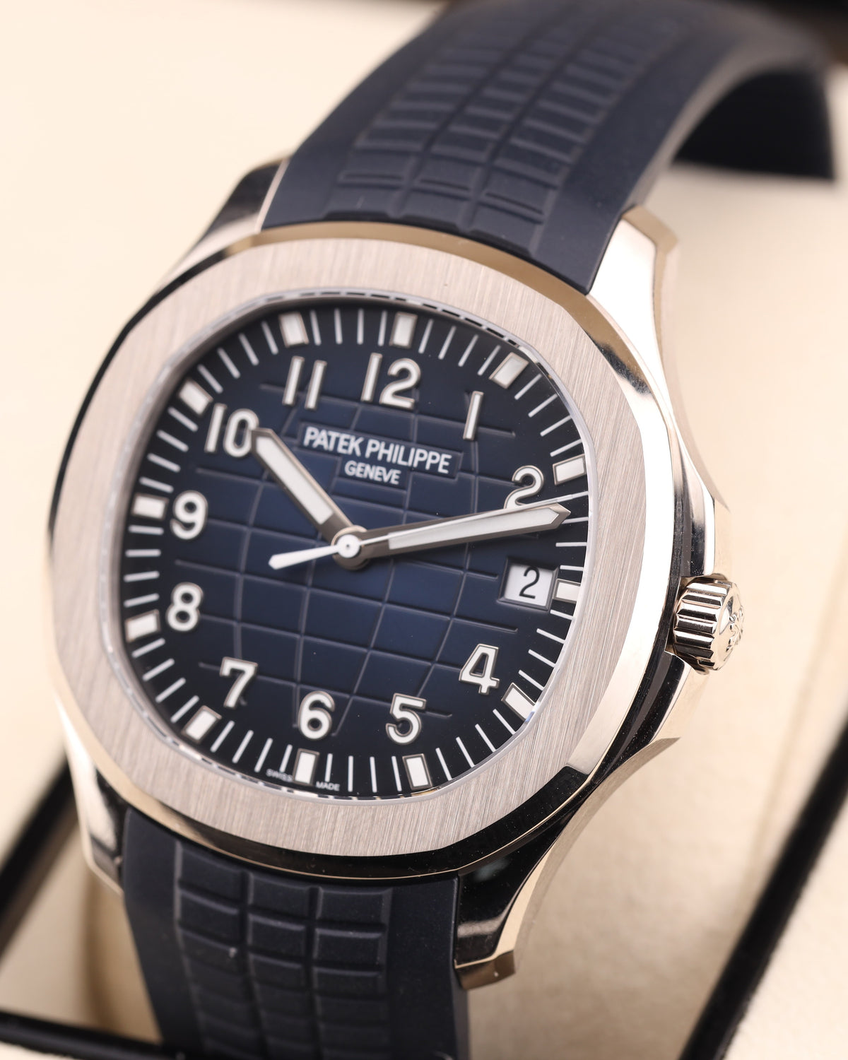 Patek Philippe Aquanaut Blue Dial White Gold 5168G Blue Rubber Strap