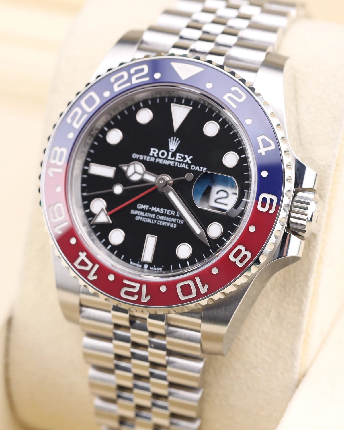 Rolex GMT-Master II Pepsi Black Dial on Jubilee 126710BLRO