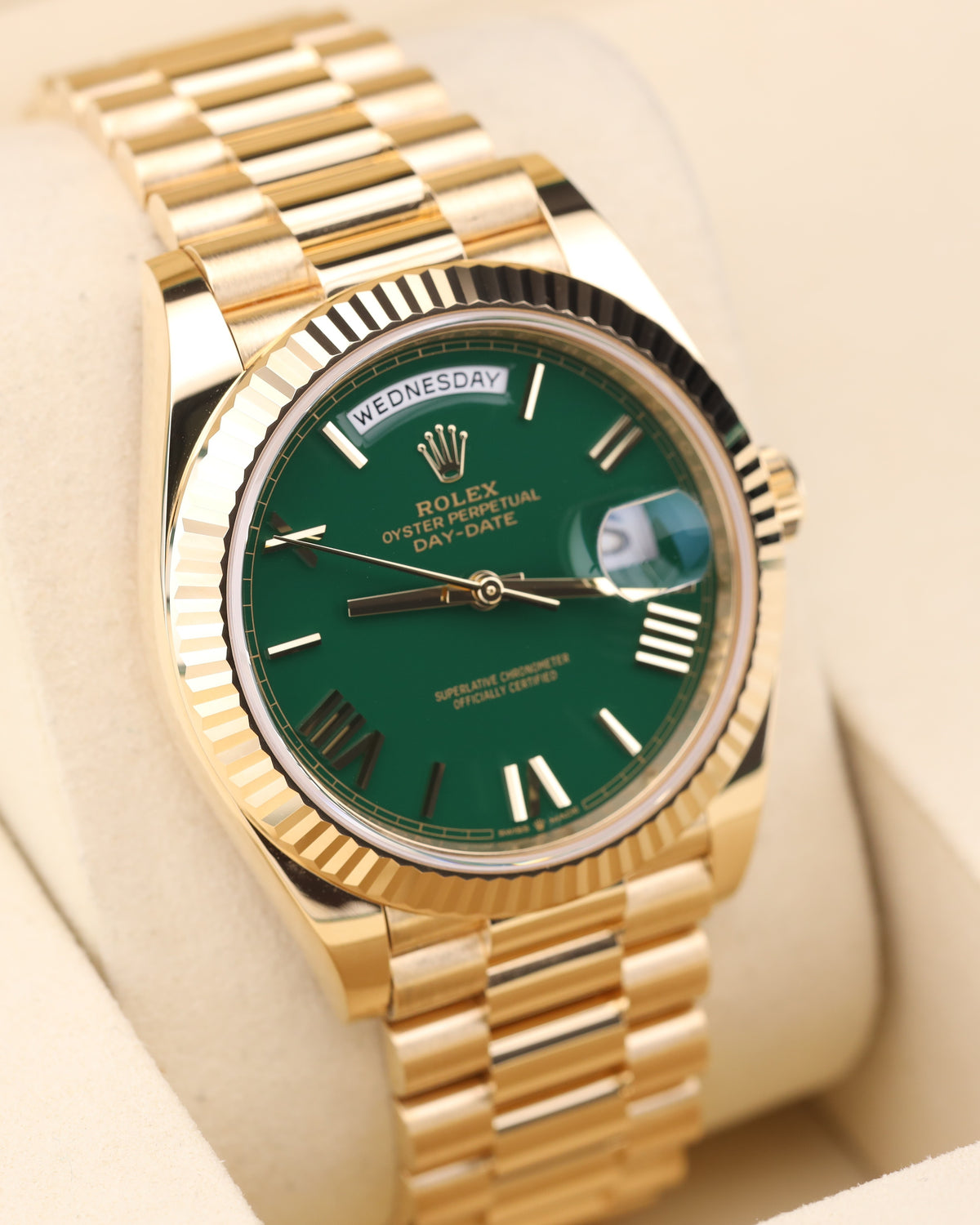 Rolex Day-Date 40 Money Green Roman Dial Presidential 228238