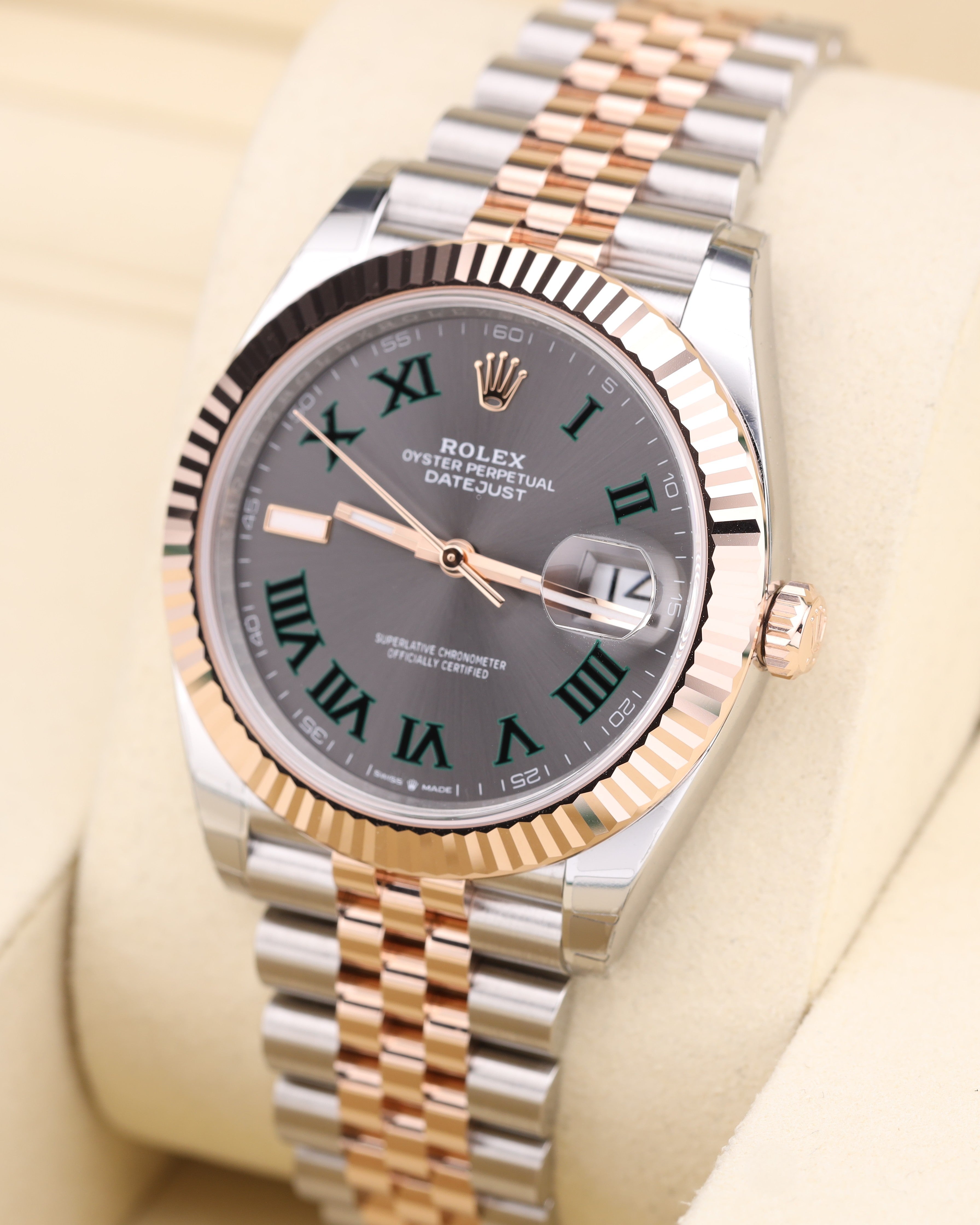 Rolex Datejust 41 Rose Gold Wimbledon on Jubilee 126331 Factory Stickers - 2026
