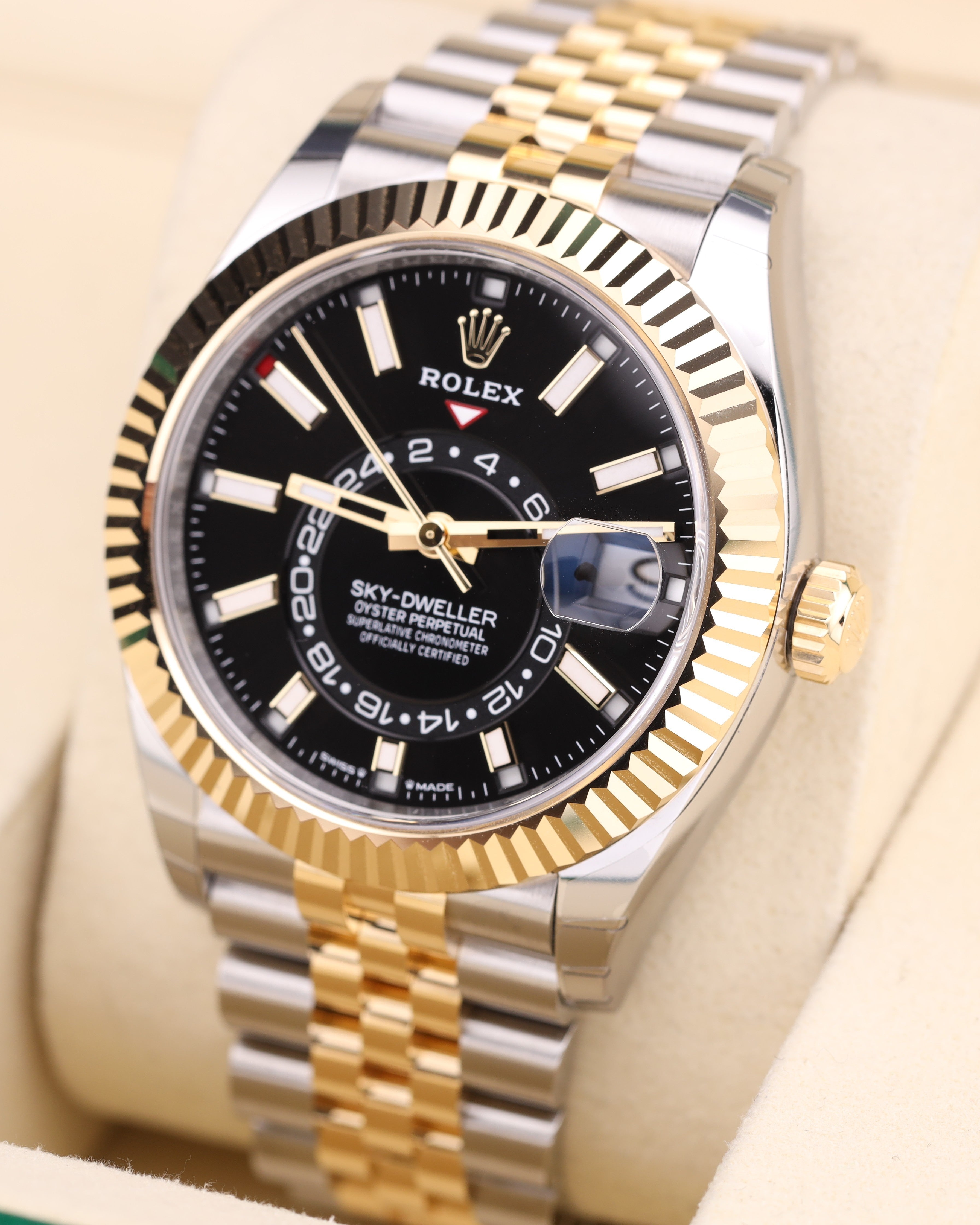Rolex Sky-Dweller 2026 Factory Stickers Black Dial Two Tone Jubilee Fluted Bezel 336933 July 2026 Full Set