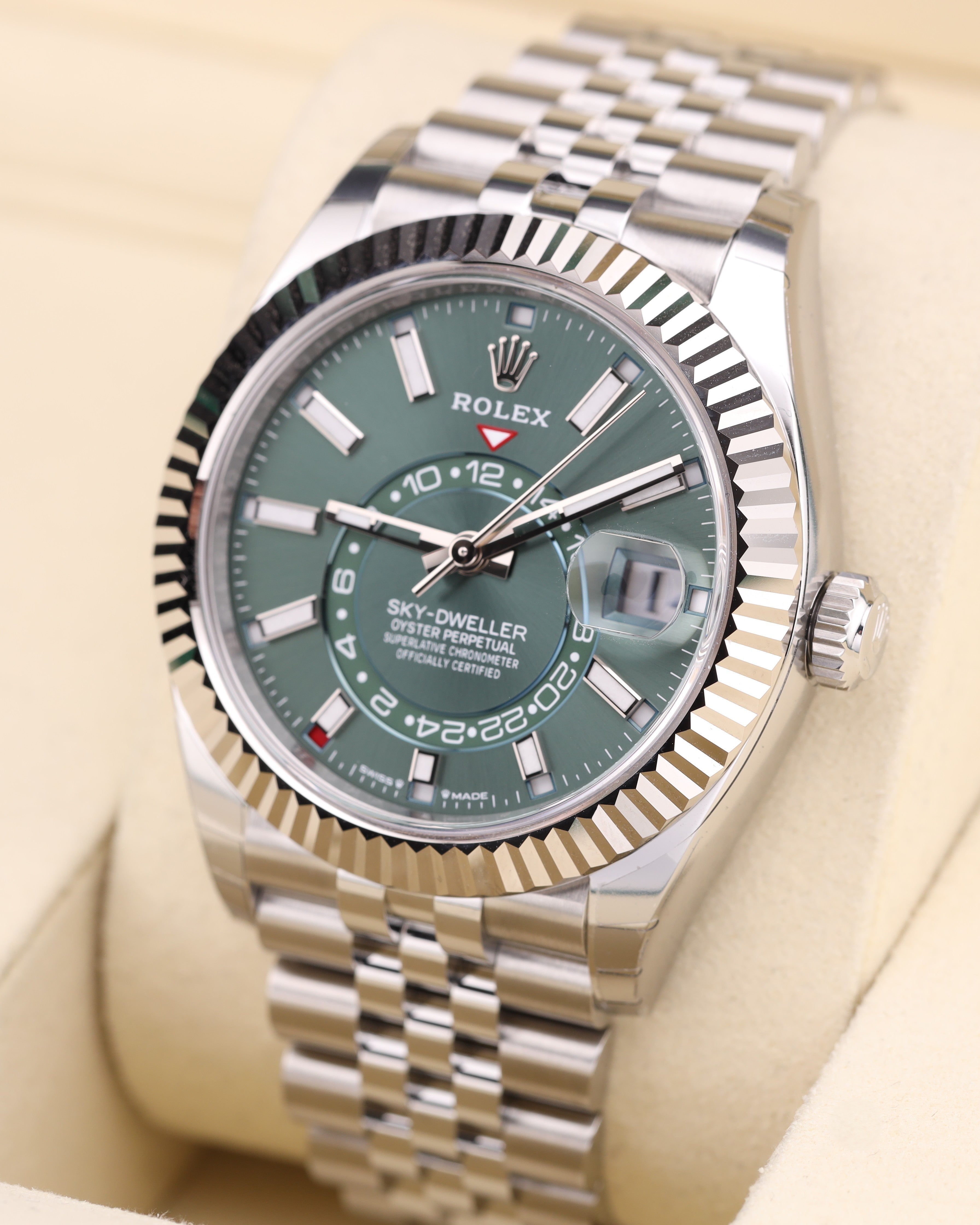 Rolex Sky-Dweller 42 Green Dial on Jubilee 336934 Full Factory Stickers 2026