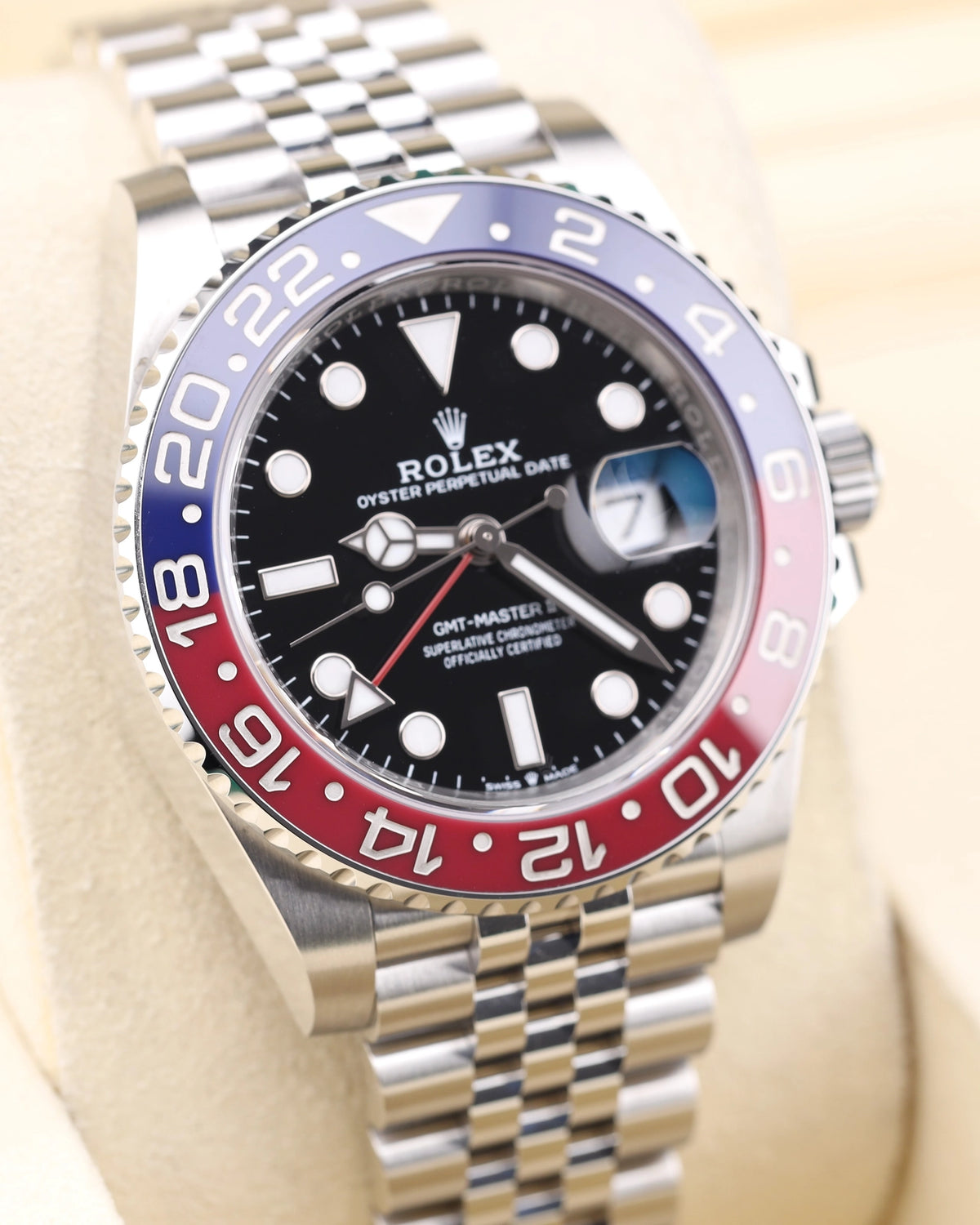 Rolex GMT-Master II Pepsi Black Dial on Jubilee 126710BLRO