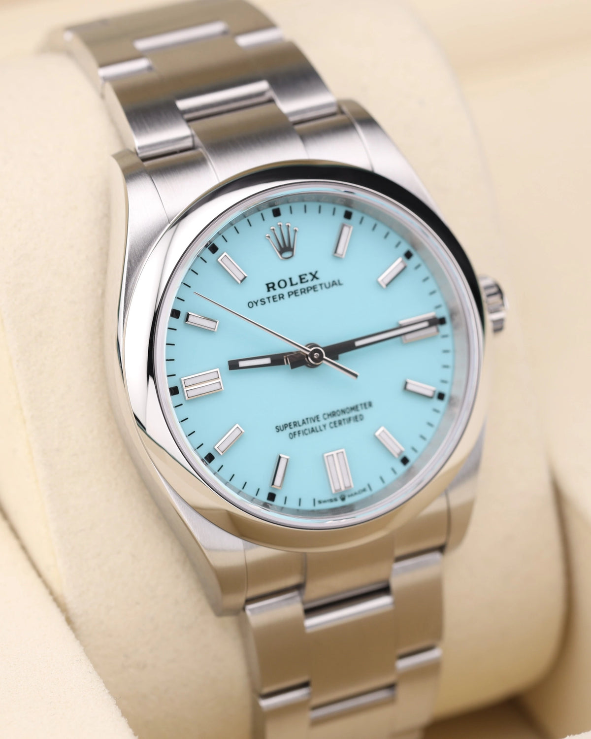 Rolex Oyster Perpetual 36 Turquoise Blue Index Dial on Oyster 126000