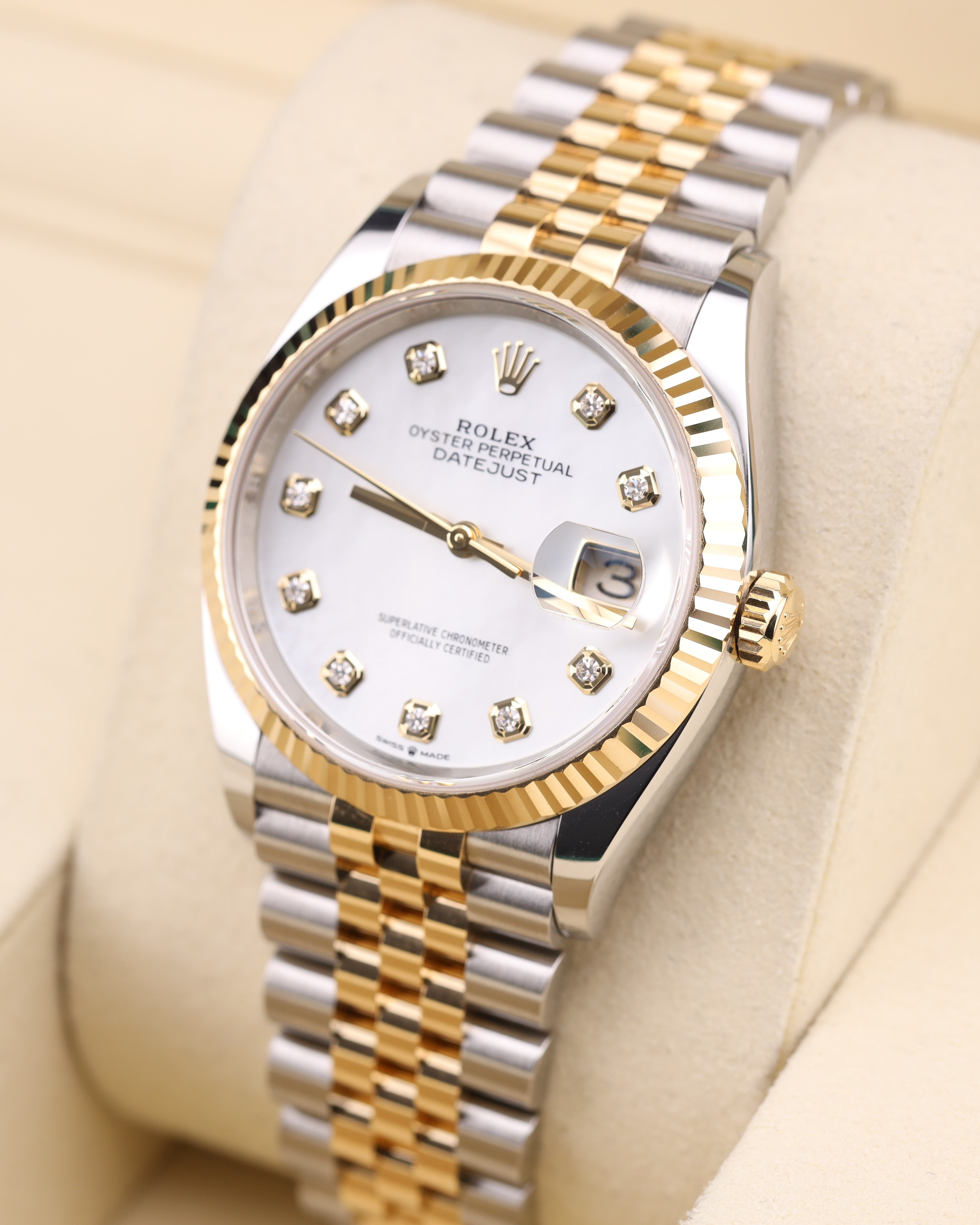 Rolex Datejust 36mm MOP Diamond Dial Two Tone Jubilee 126233