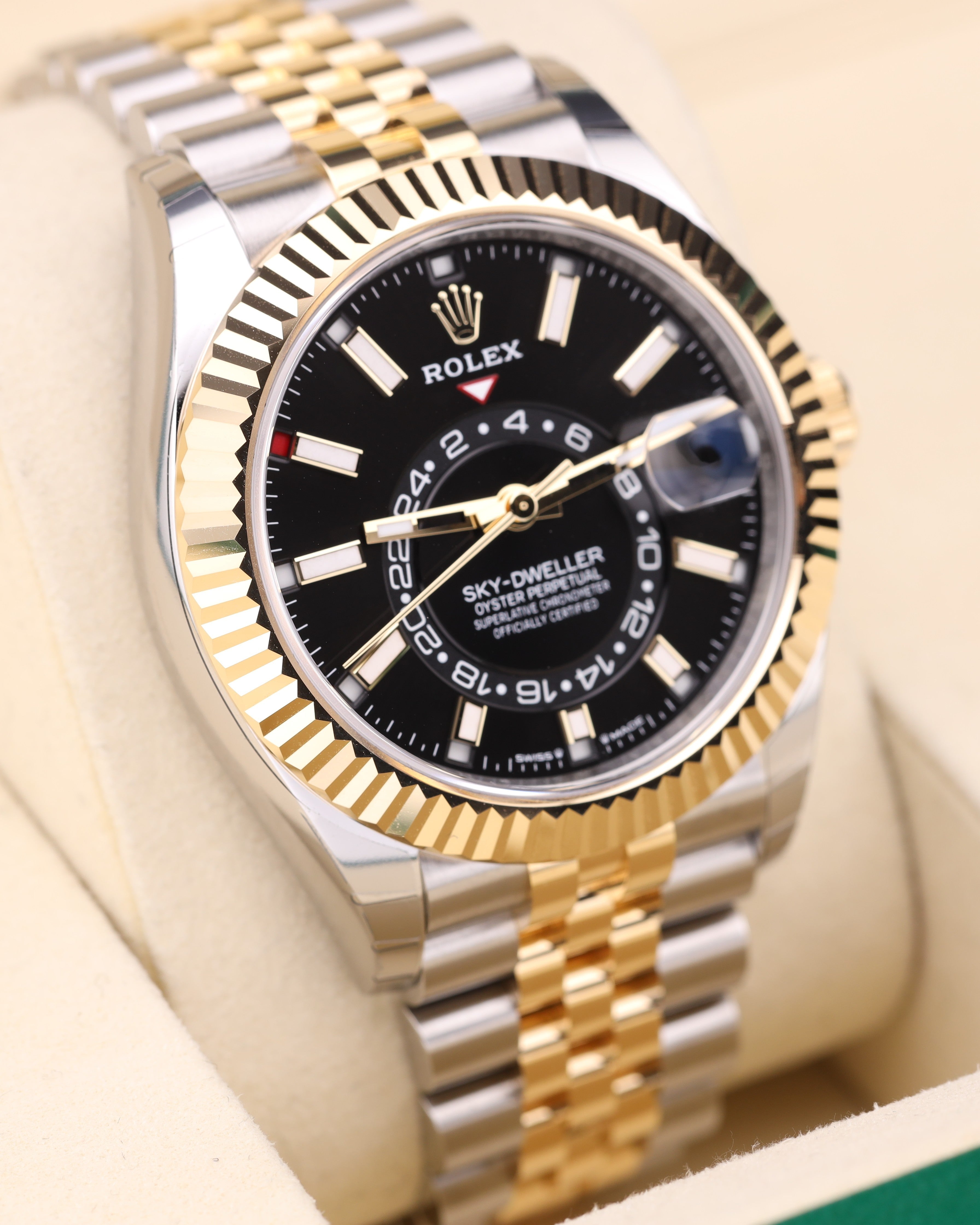 Rolex Sky-Dweller 2026 Factory Stickers Black Dial Two Tone Jubilee Fluted Bezel 336933 July 2026 Full Set