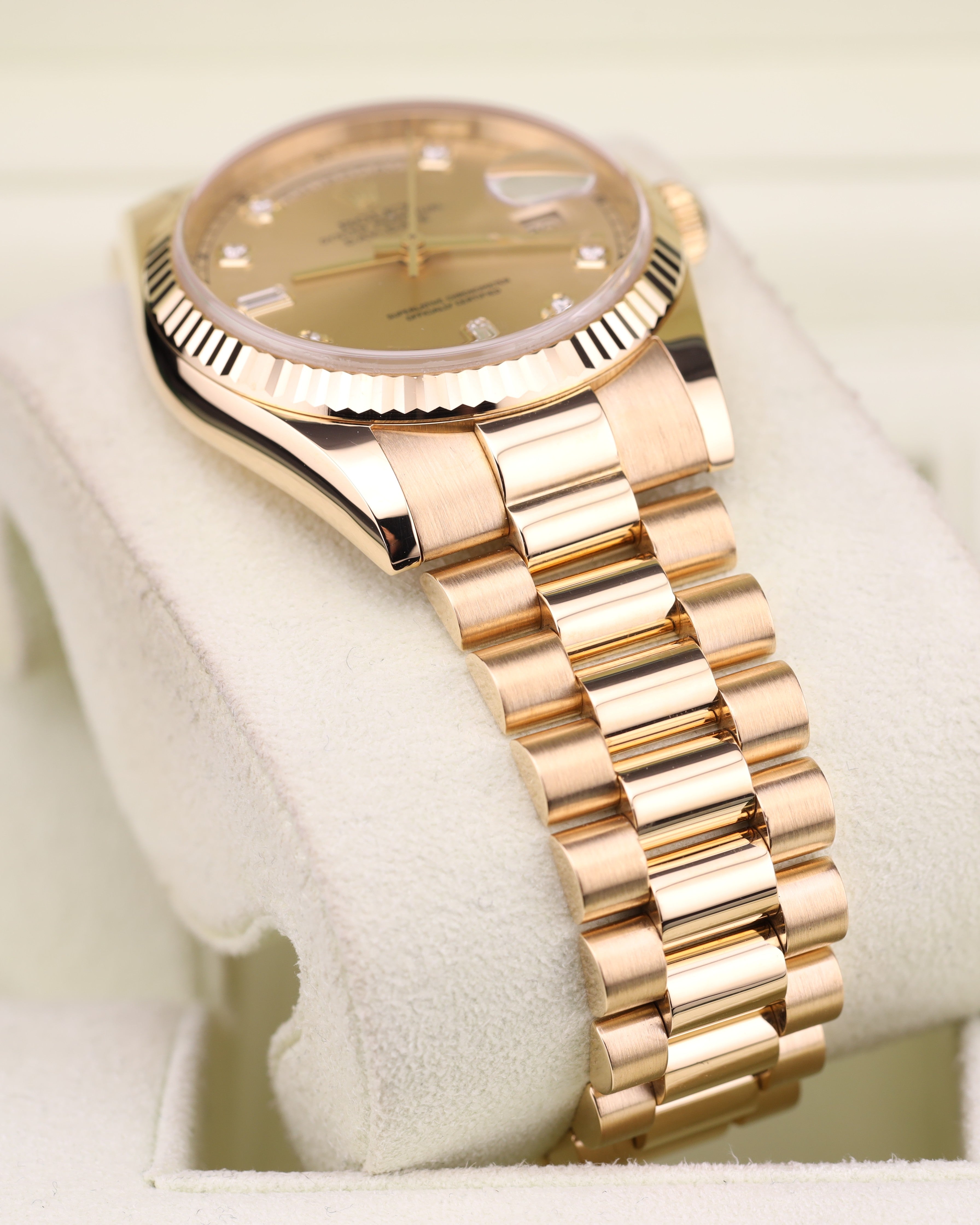 Rolex Day-Date 36mm President Champagne Diamond Dial 18K Yellow Gold 118238