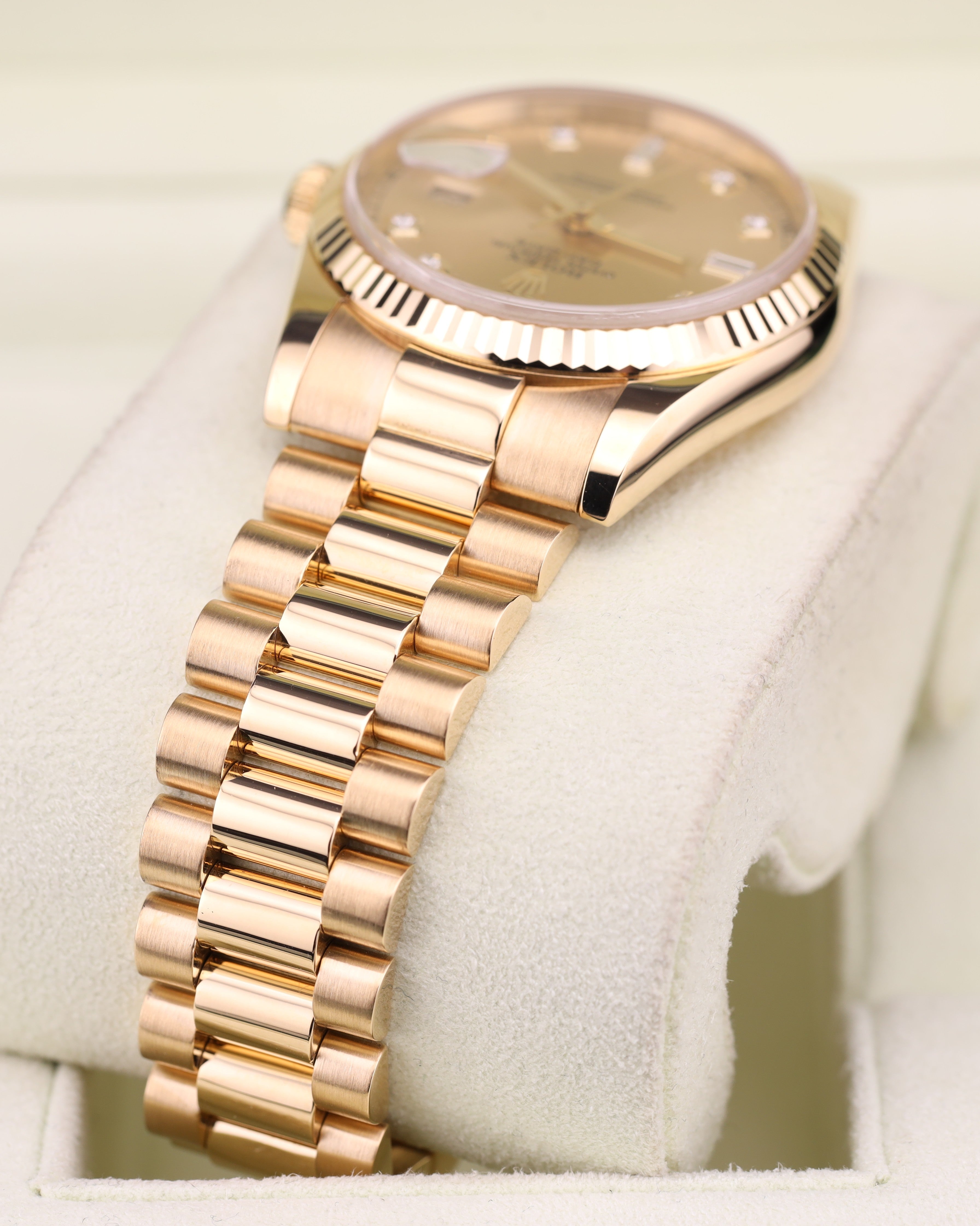 Rolex Day-Date 36mm President Champagne Diamond Dial 18K Yellow Gold 118238