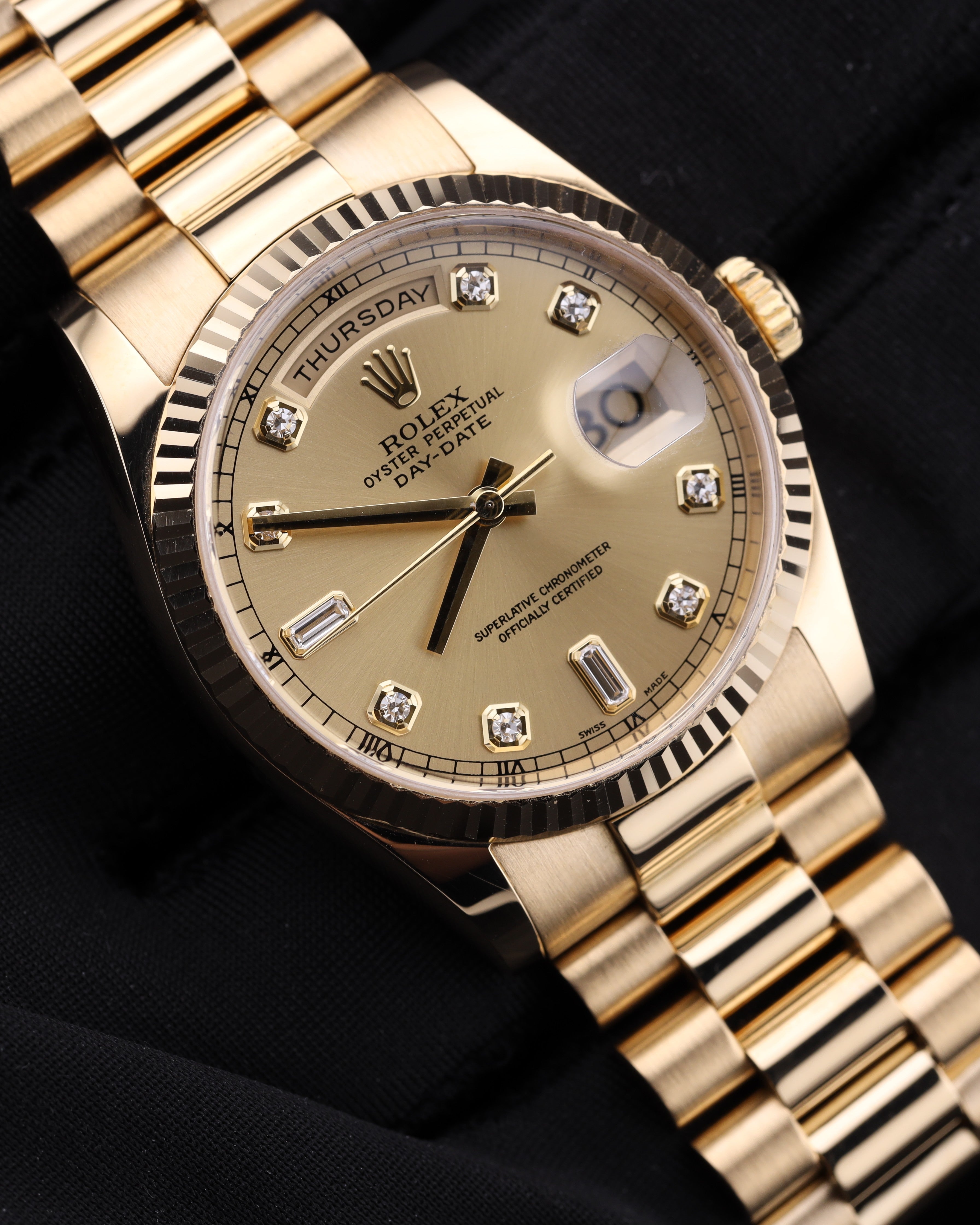 Rolex Day-Date 36mm President Champagne Diamond Dial 18K Yellow Gold 118238