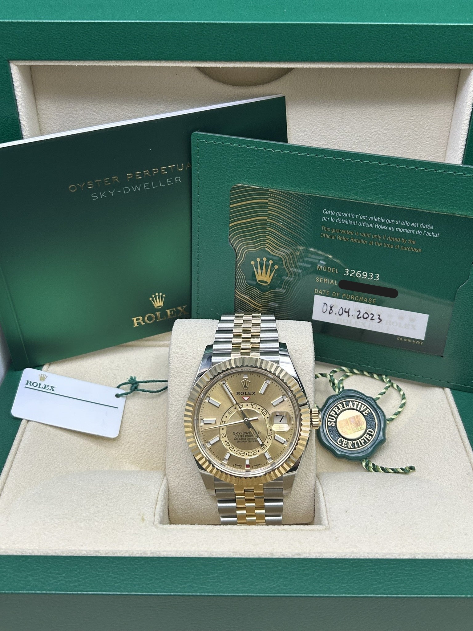 Rolex Sky-Dweller Champagne Dial 326933 Jubilee Bracelet New