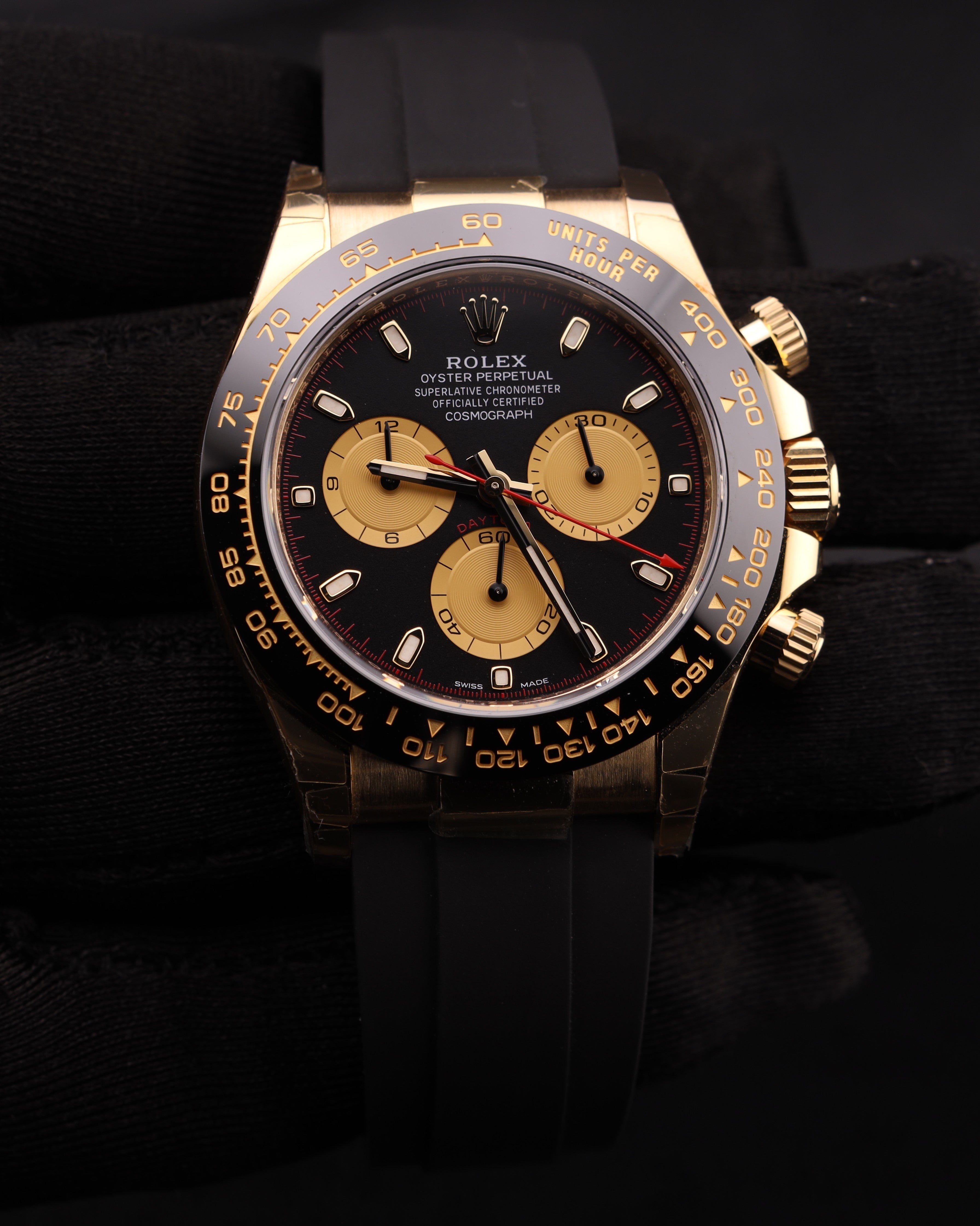 Rolex Daytona Paul Newman Yellow Gold Black Dial 116518LN Oysterflex