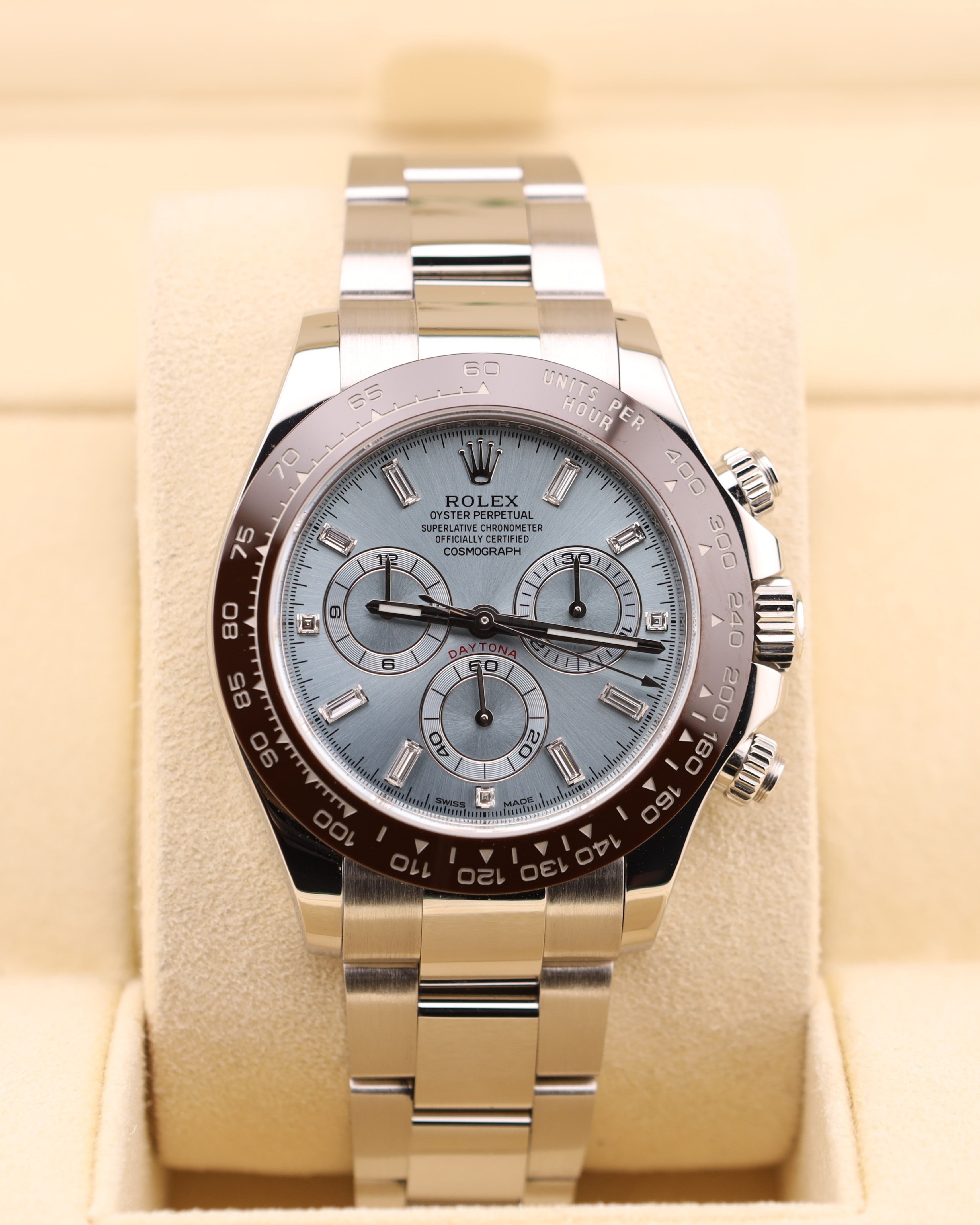 Rolex Daytona Platinum Ice Blue Dial Baguette Dial Platona 116506