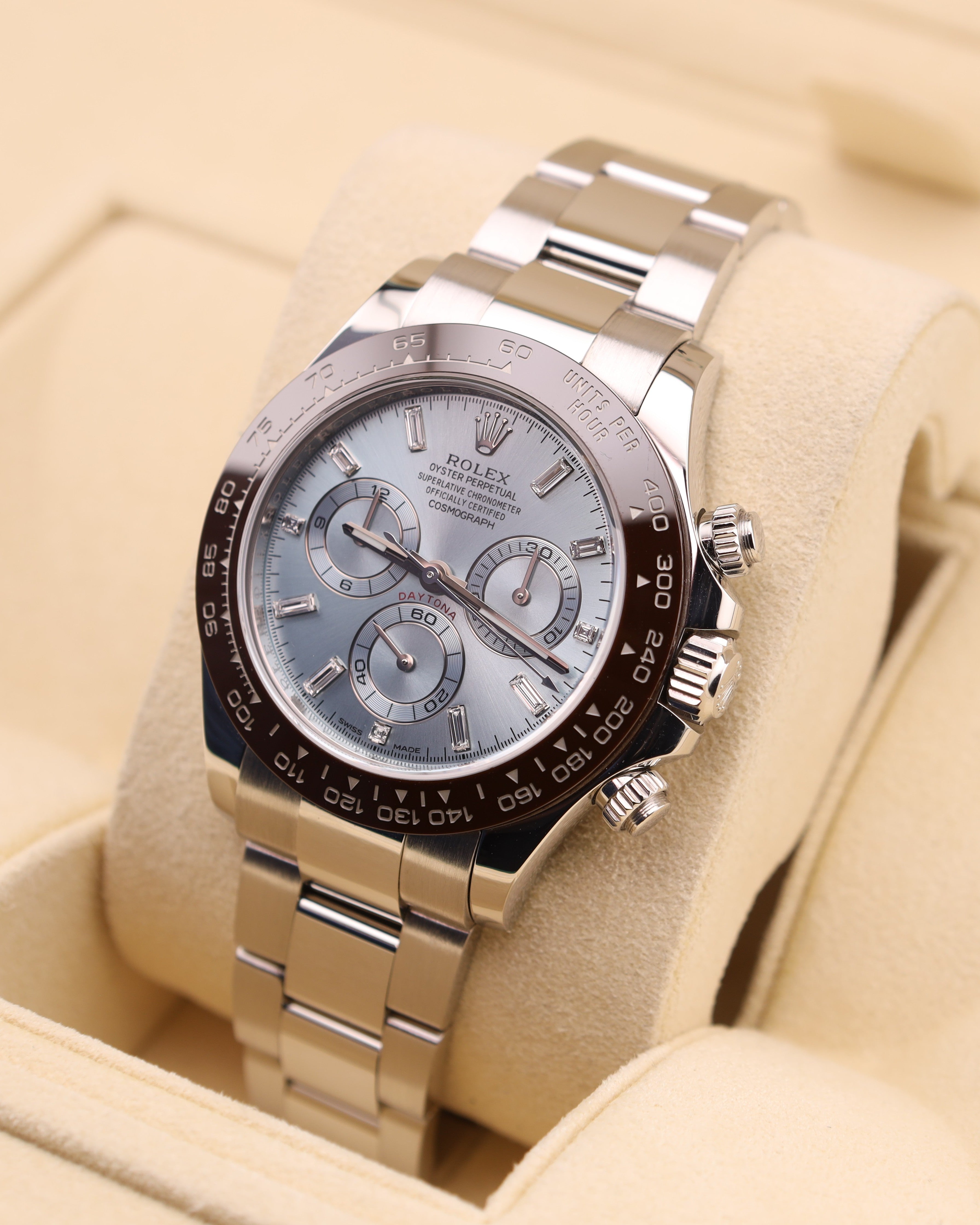 Rolex Daytona Platinum Ice Blue Dial Baguette Dial Platona 116506