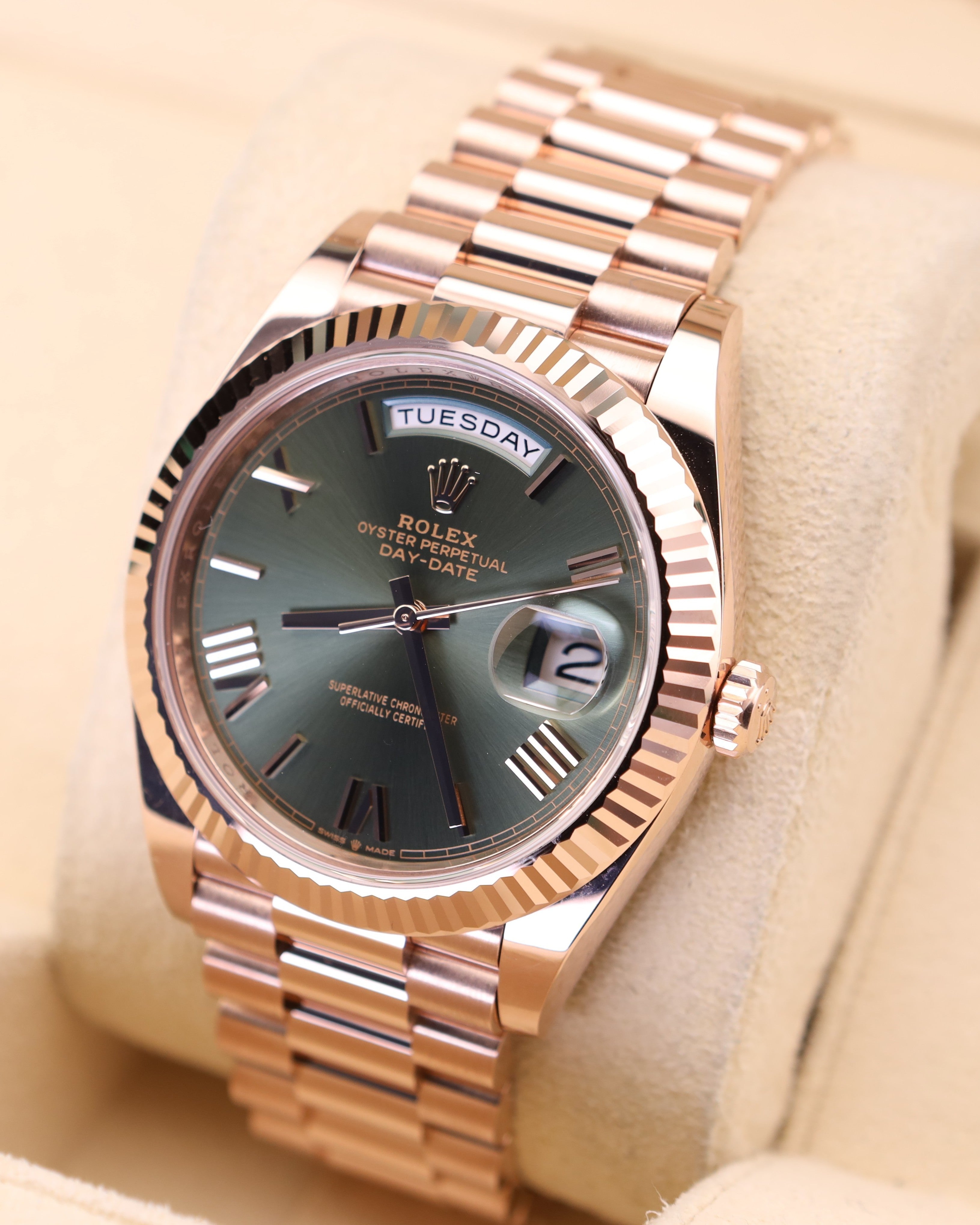 Rolex Day-Date 40 Olive Green Dial Rose Gold Presidential 228235