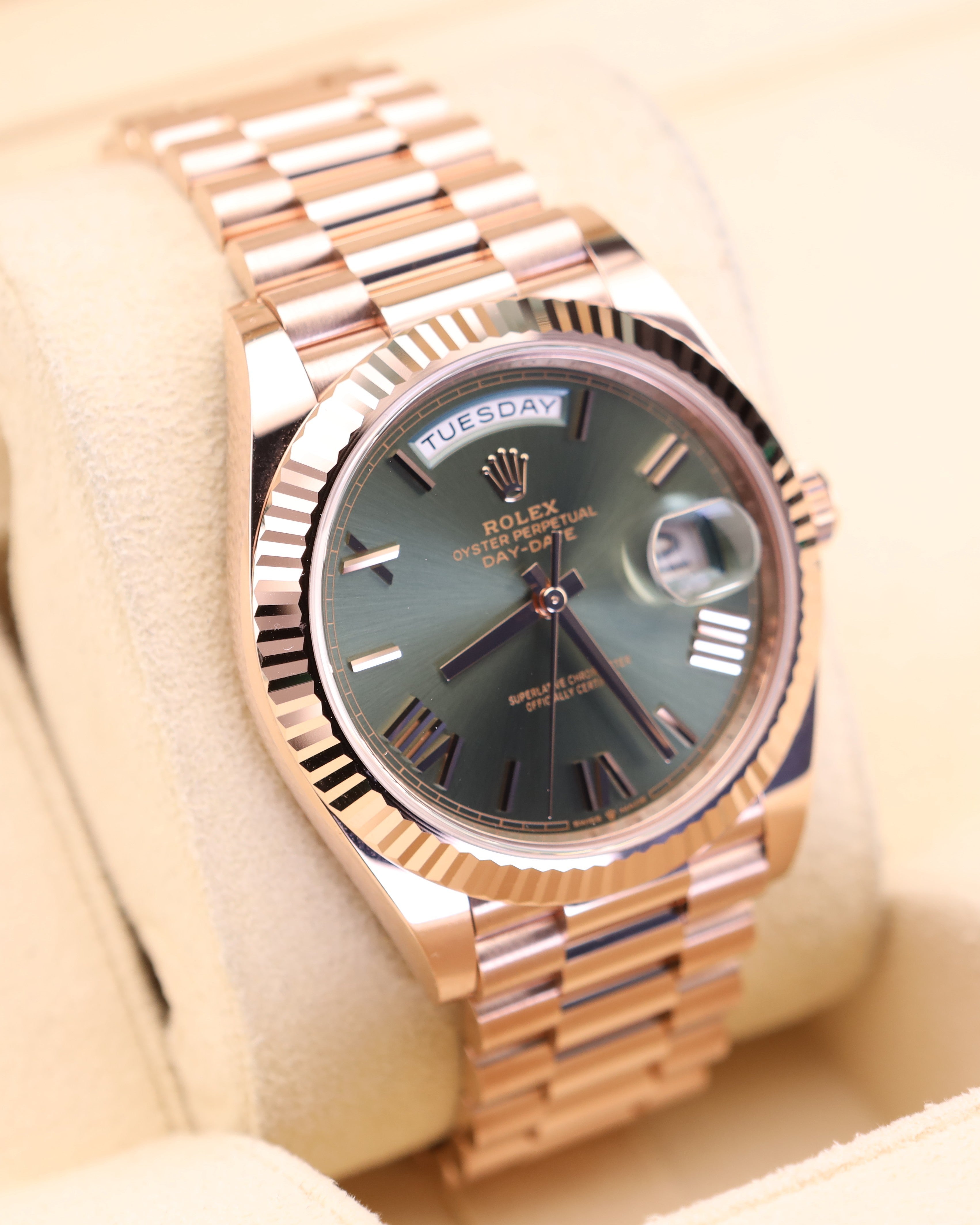 Rolex Day-Date 40 Olive Green Dial Rose Gold Presidential 228235
