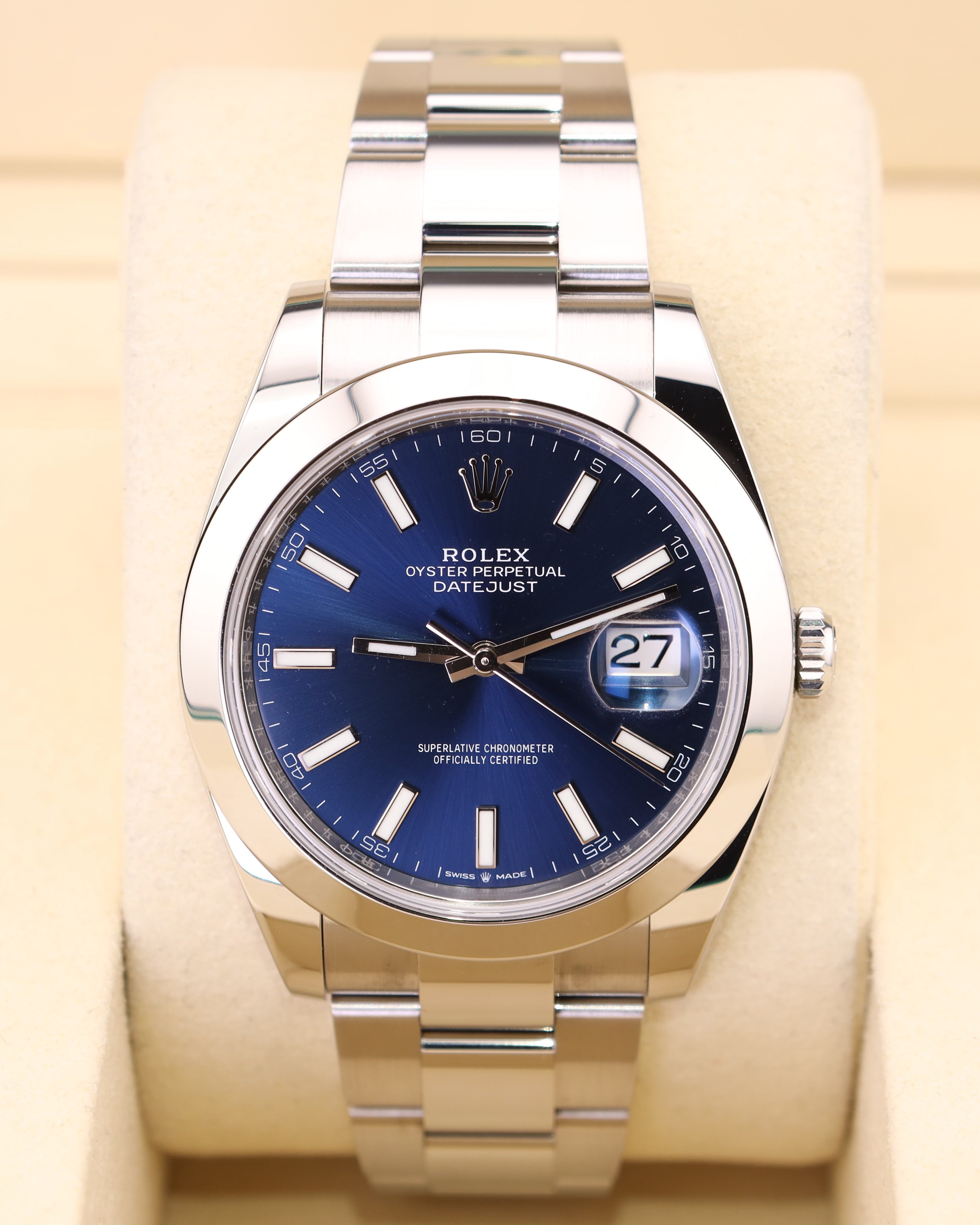 Rolex Datejust 41 Blue Dial Smooth Bezel on Oyster 126300