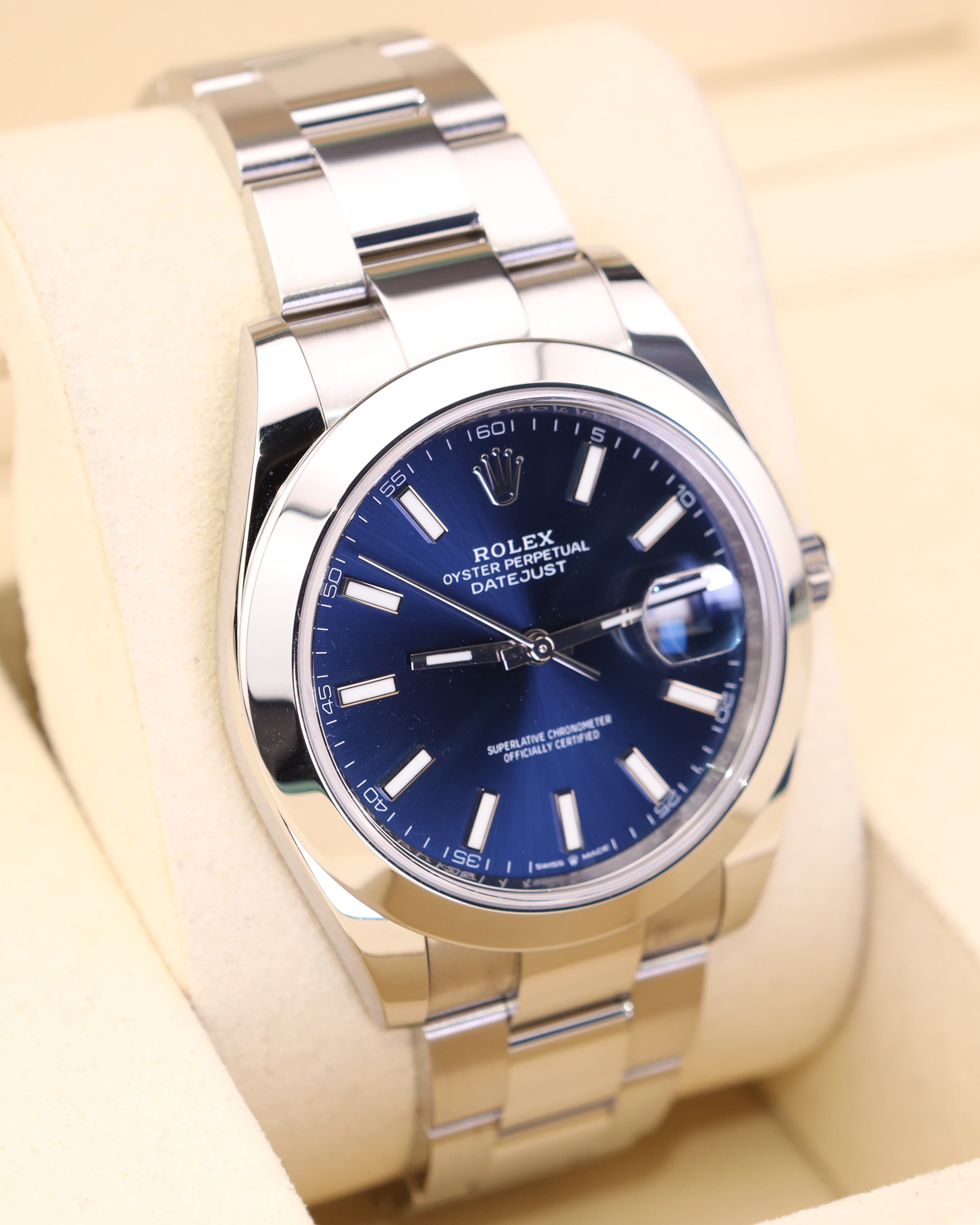Rolex Datejust 41 Blue Dial Smooth Bezel on Oyster 126300