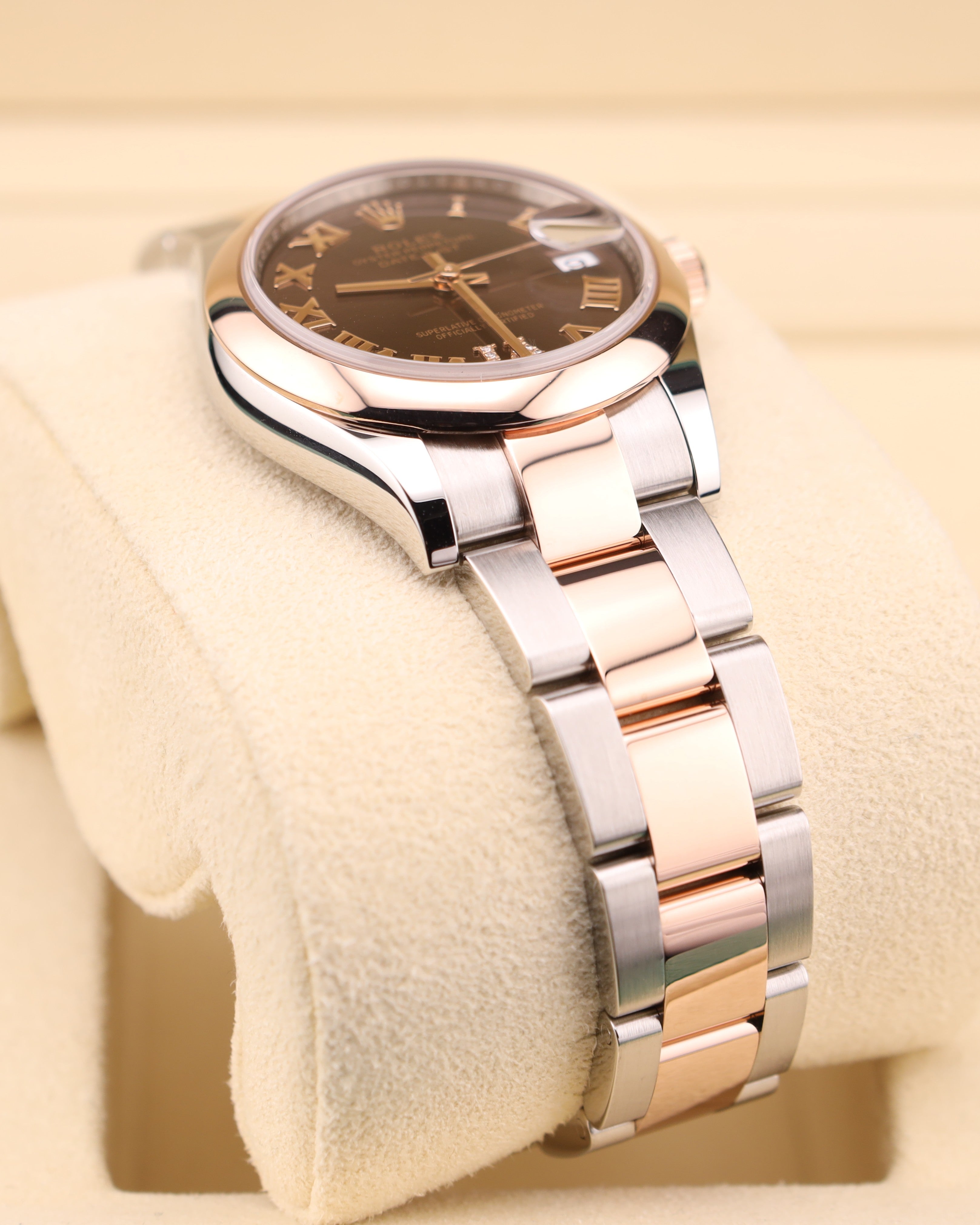 Rolex Datejust 31 Chocolate Roman Diamond Dial Smooth Bezel Oyster 278241