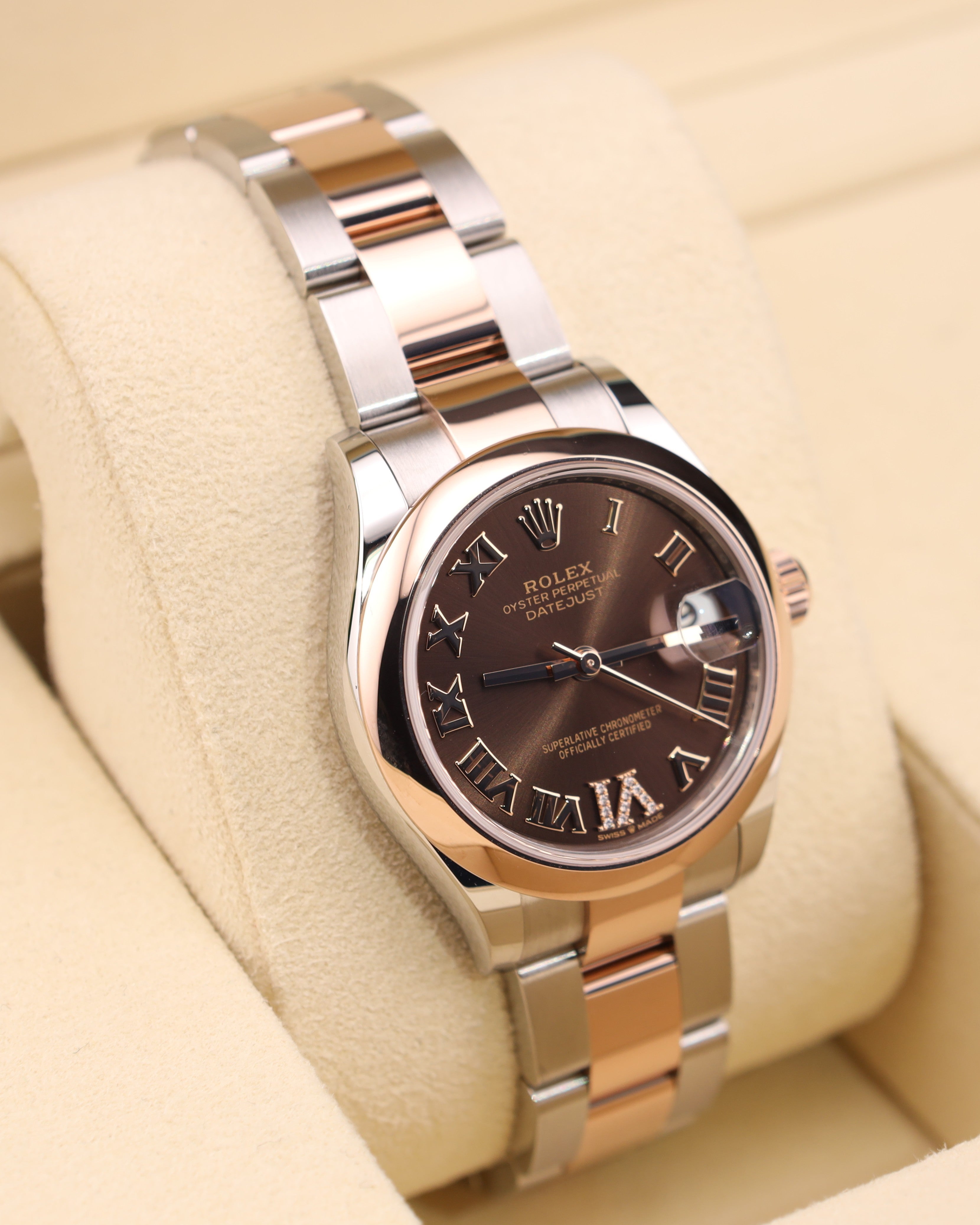 Rolex Datejust 31 Chocolate Roman Diamond Dial Smooth Bezel Oyster 278241