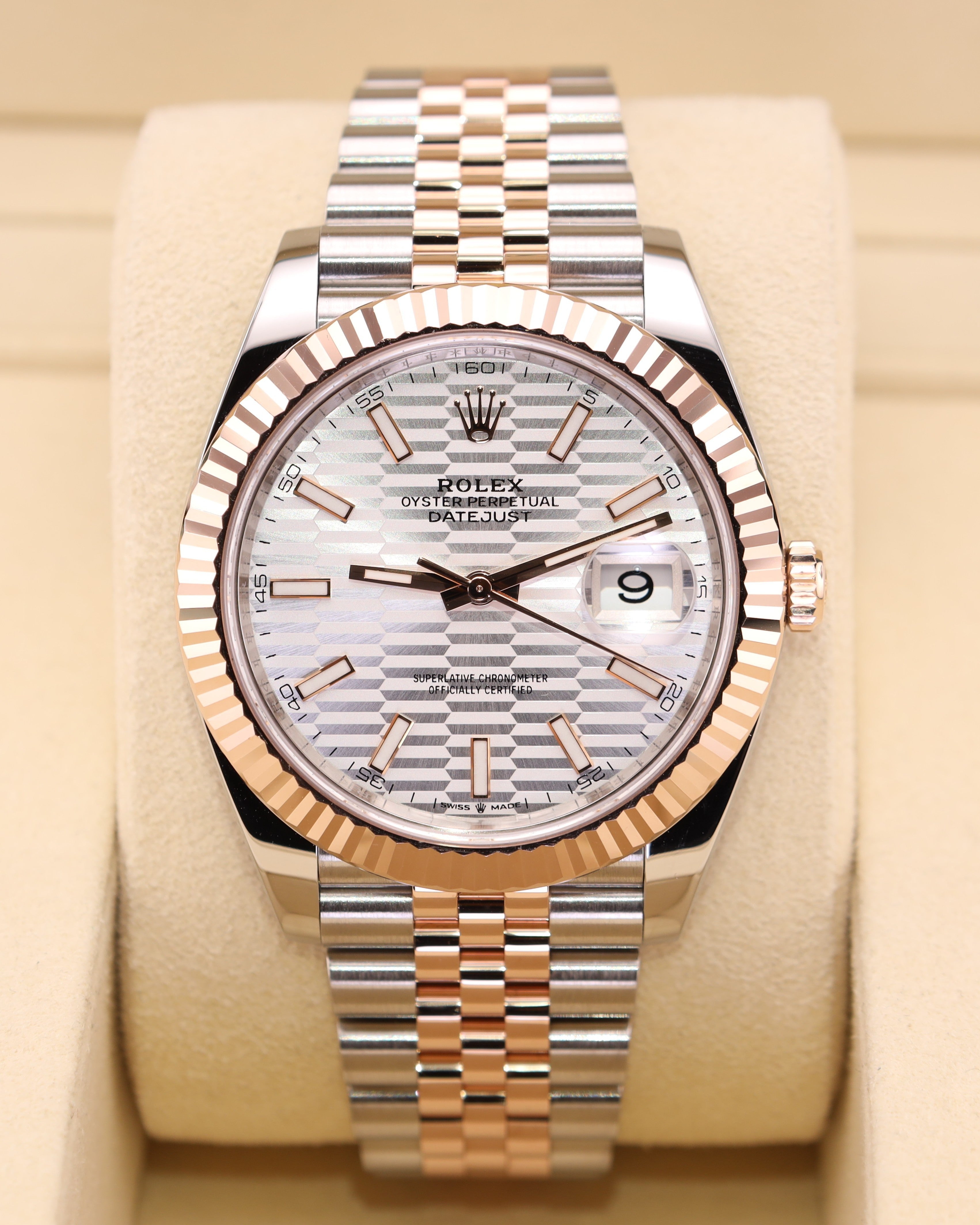 Rolex Datejust 41 White Motif Dial Rose Gold Two Tone Jubilee 126331