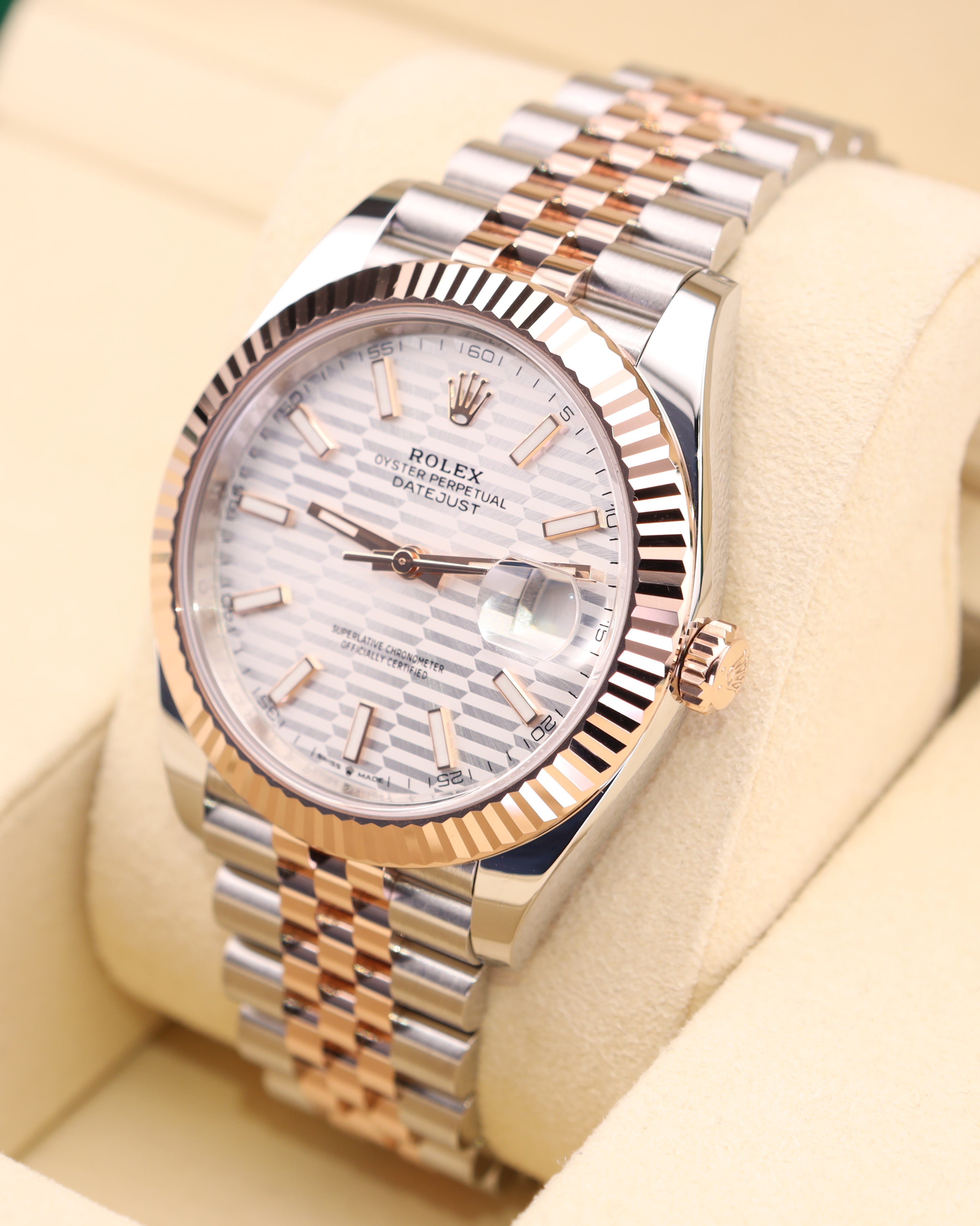 Rolex Datejust 41 White Motif Dial Rose Gold Two Tone Jubilee 126331