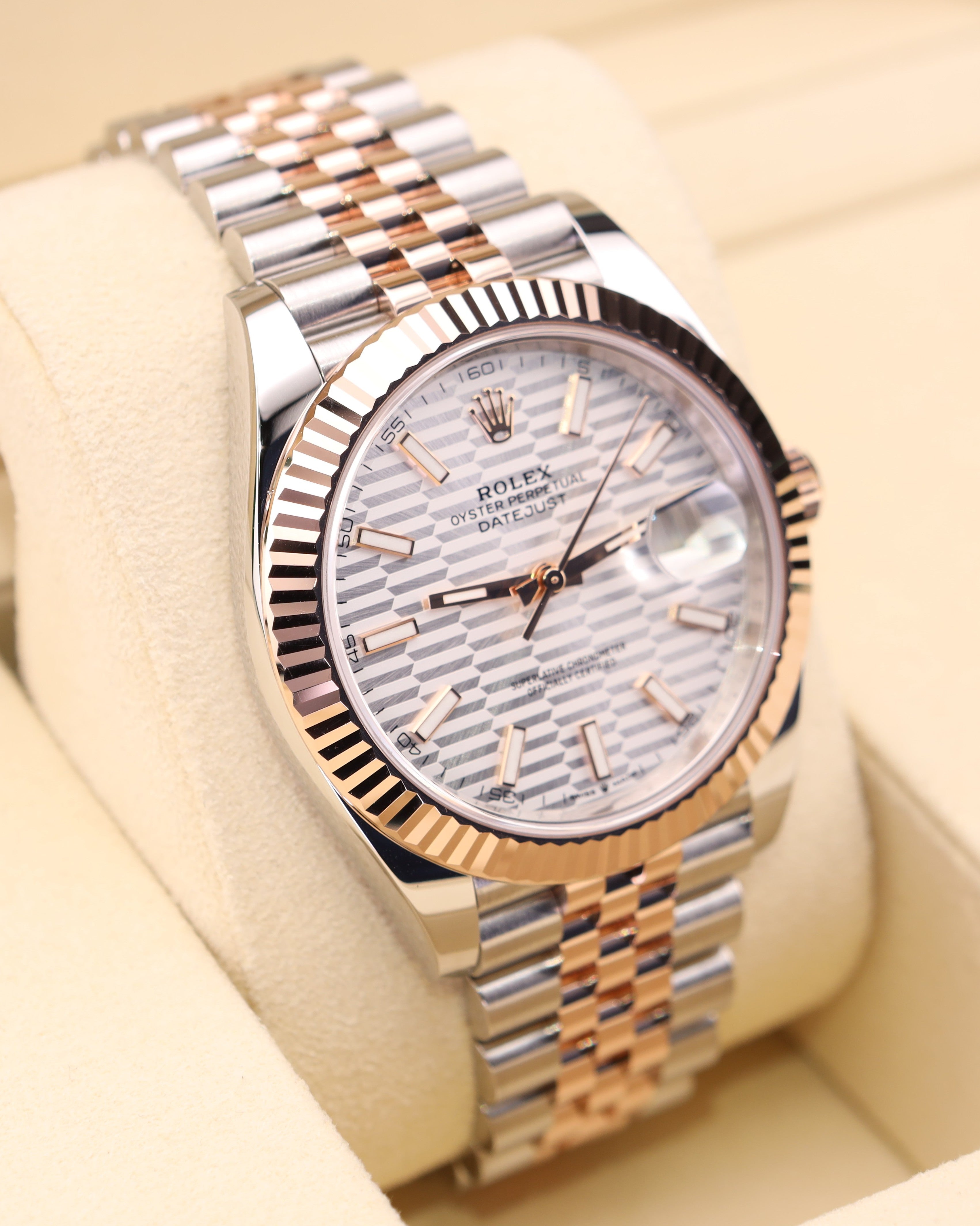 Rolex Datejust 41 White Motif Dial Rose Gold Two Tone Jubilee 126331