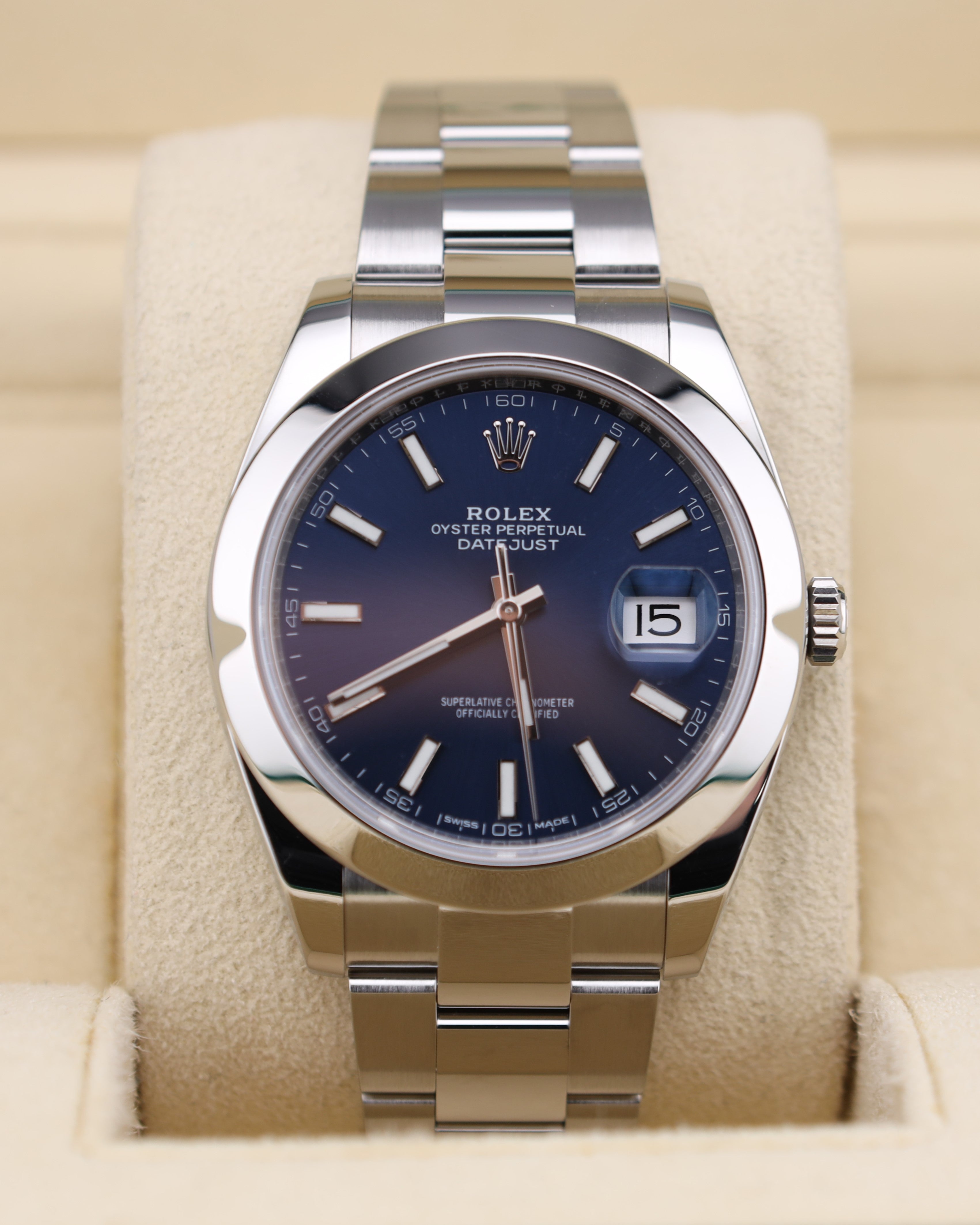 Rolex Datejust 41 Blue Dial Smooth Bezel 126300 Oyster Bracelet