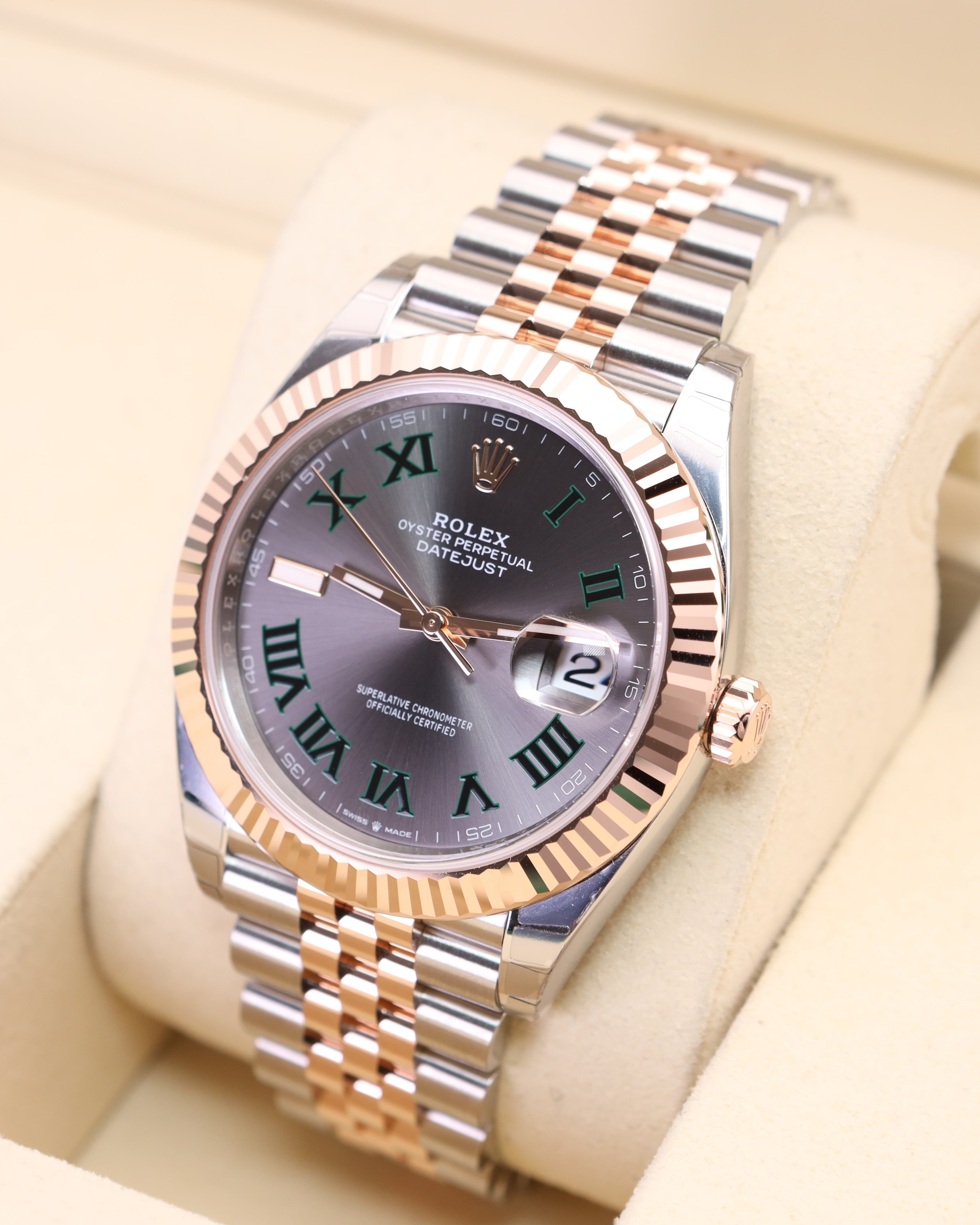 Rolex Datejust 41 Rose Gold Wimbledon on Jubilee 126331