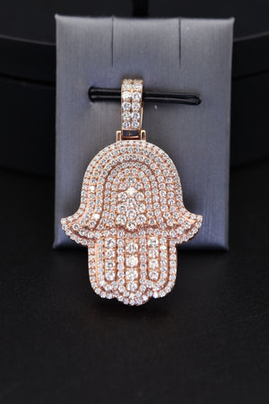 Diamond Rose Gold Hamsa Hand Pendant 