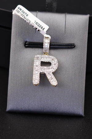 10KT Gold Diamond "R" Initial Pendant with 0.5ct Baguette Diamonds