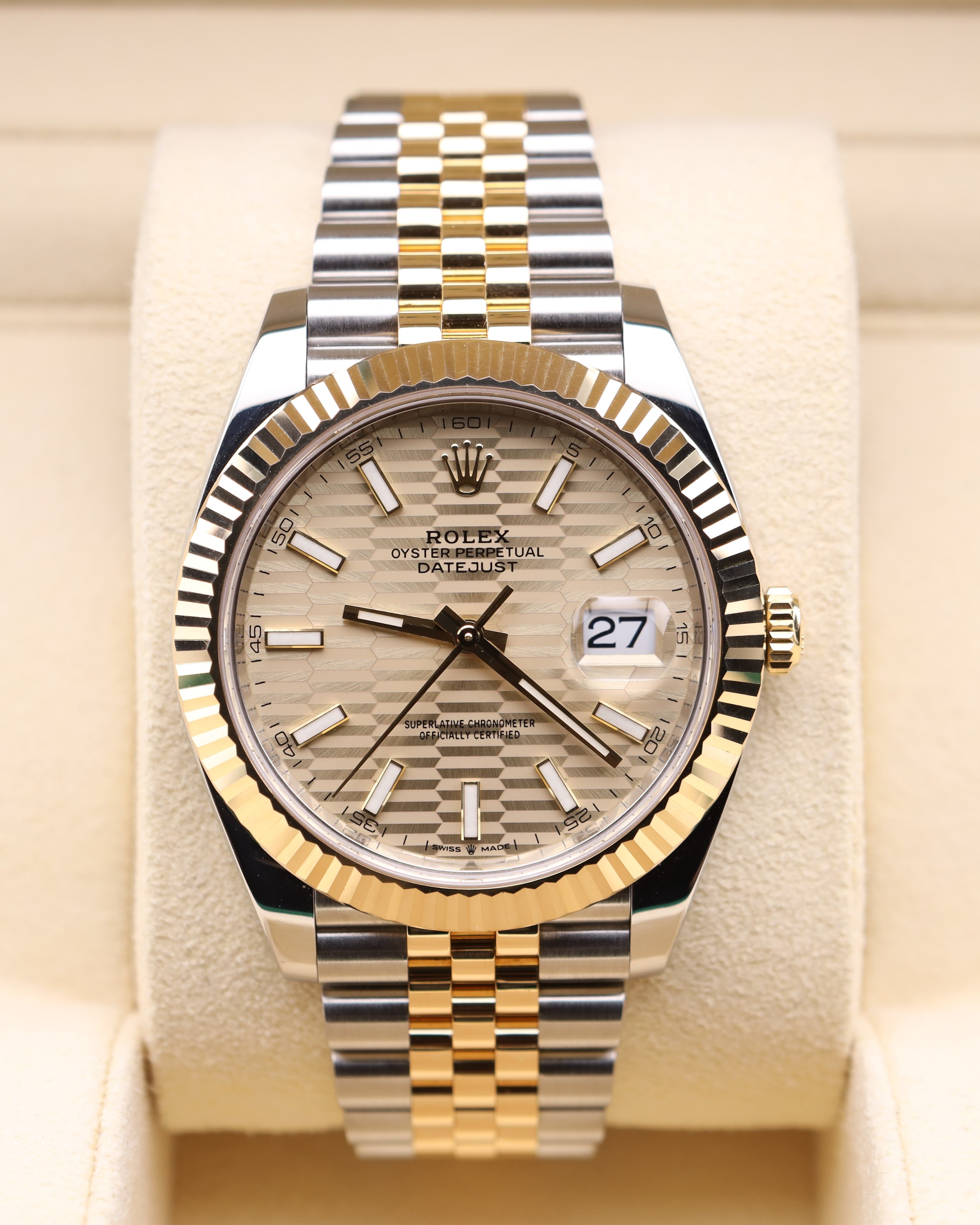 Rolex Datejust 41 Champagne Motif Dial Two Tone Yellow Jubilee