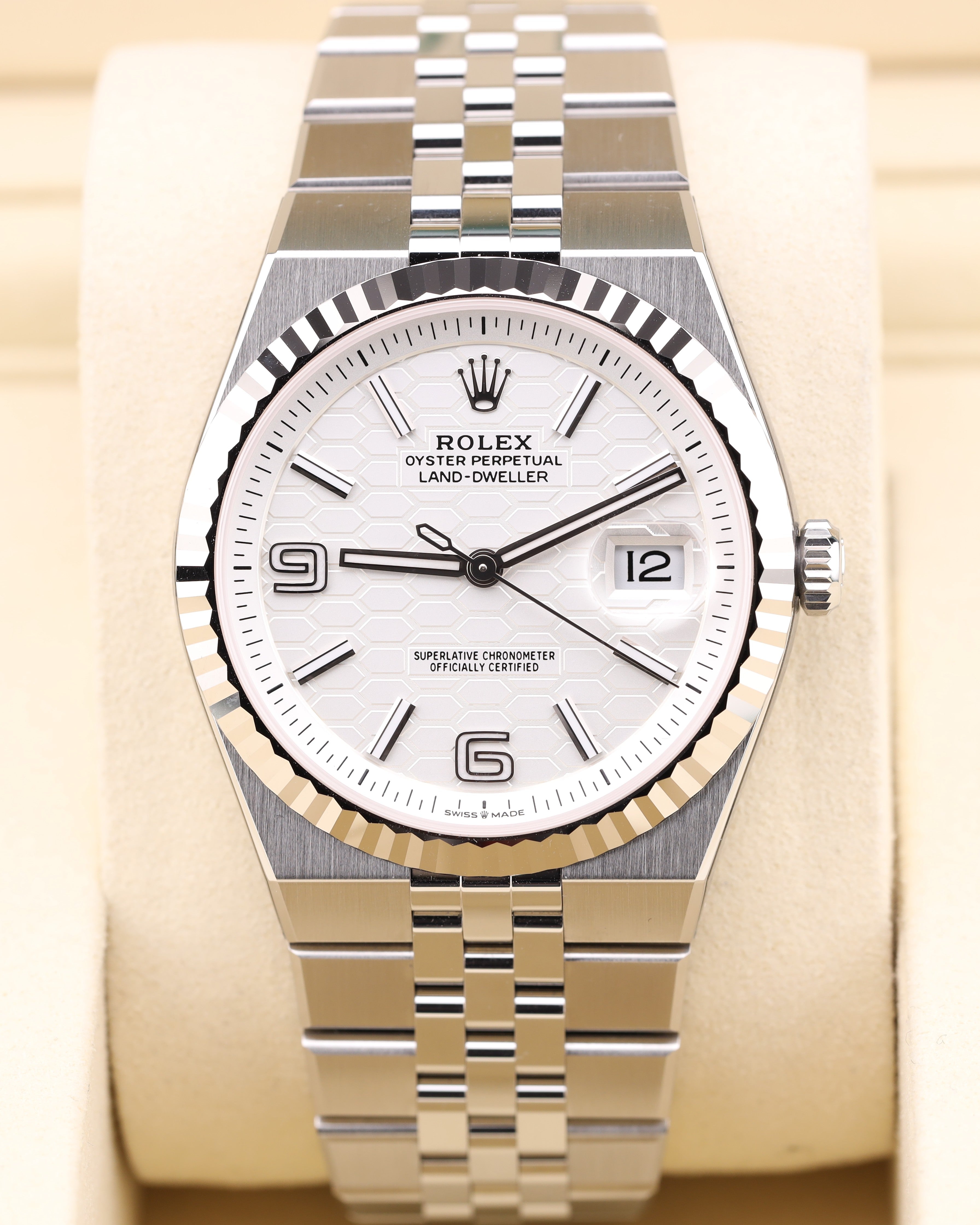 Rolex Land-Dweller 40 White Honeycomb Dial 127334 Full Factory Stickers