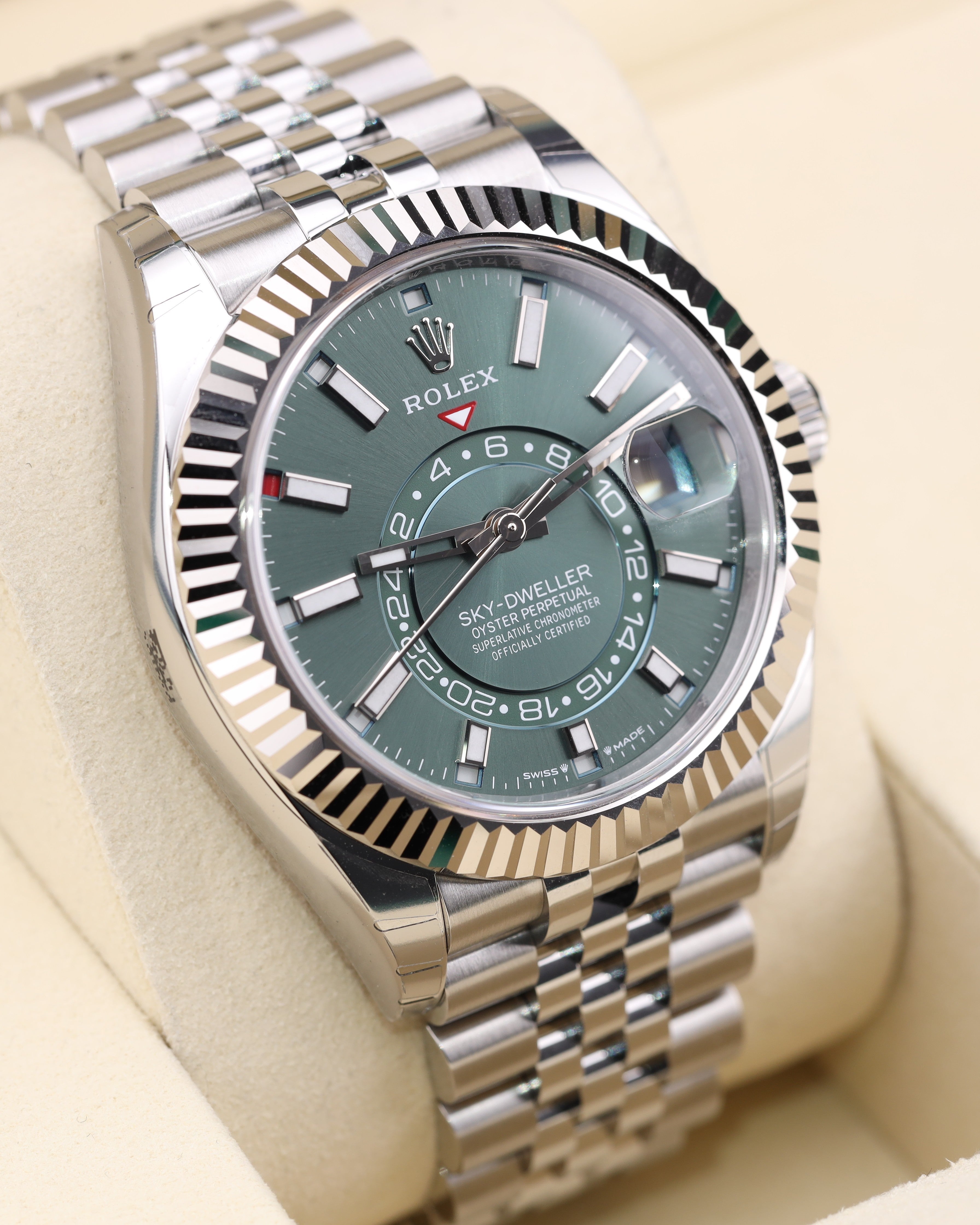 Rolex Sky-Dweller 42 Green Dial on Jubilee 336934 Full Factory Stickers 2026