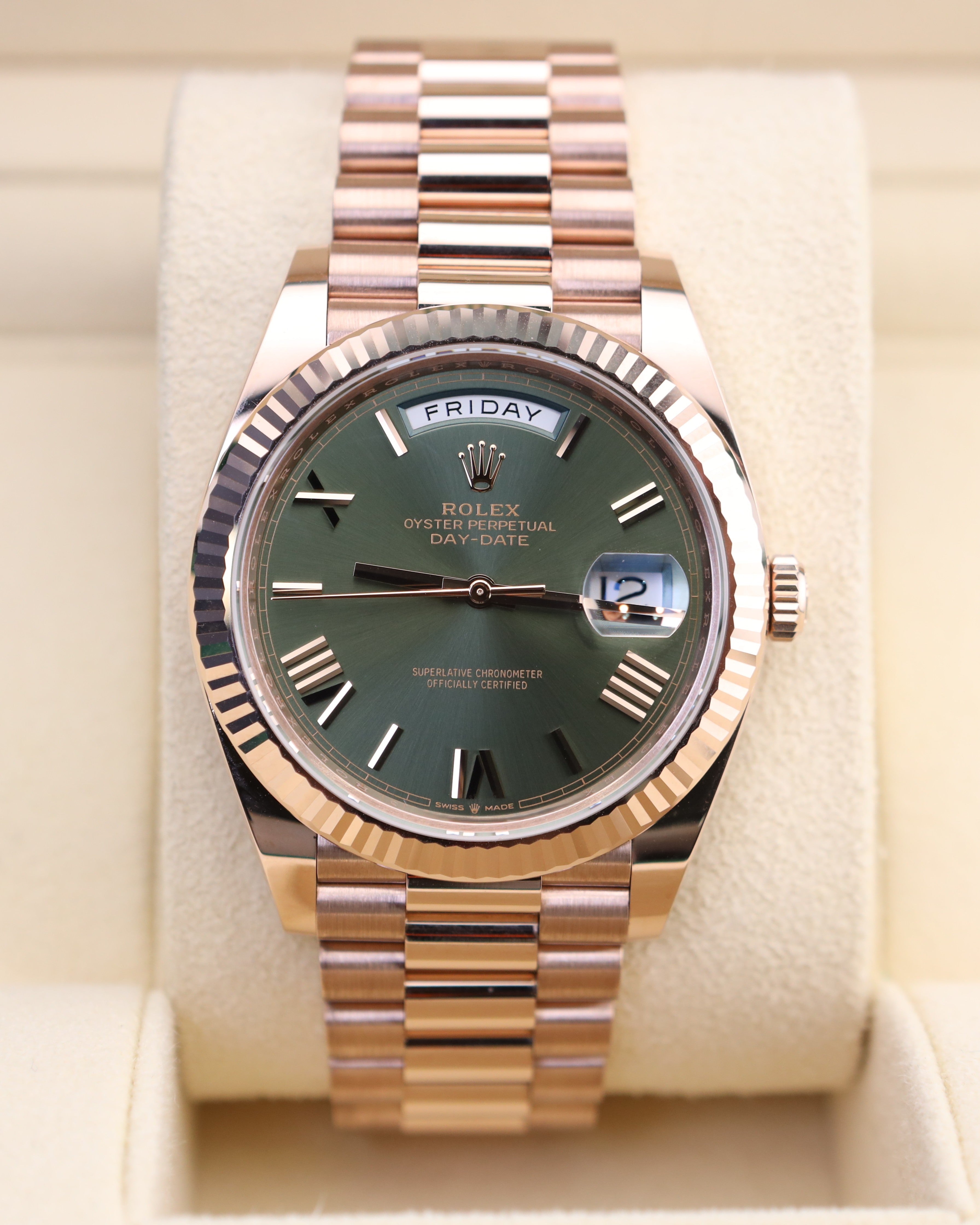 rolex rose gold green