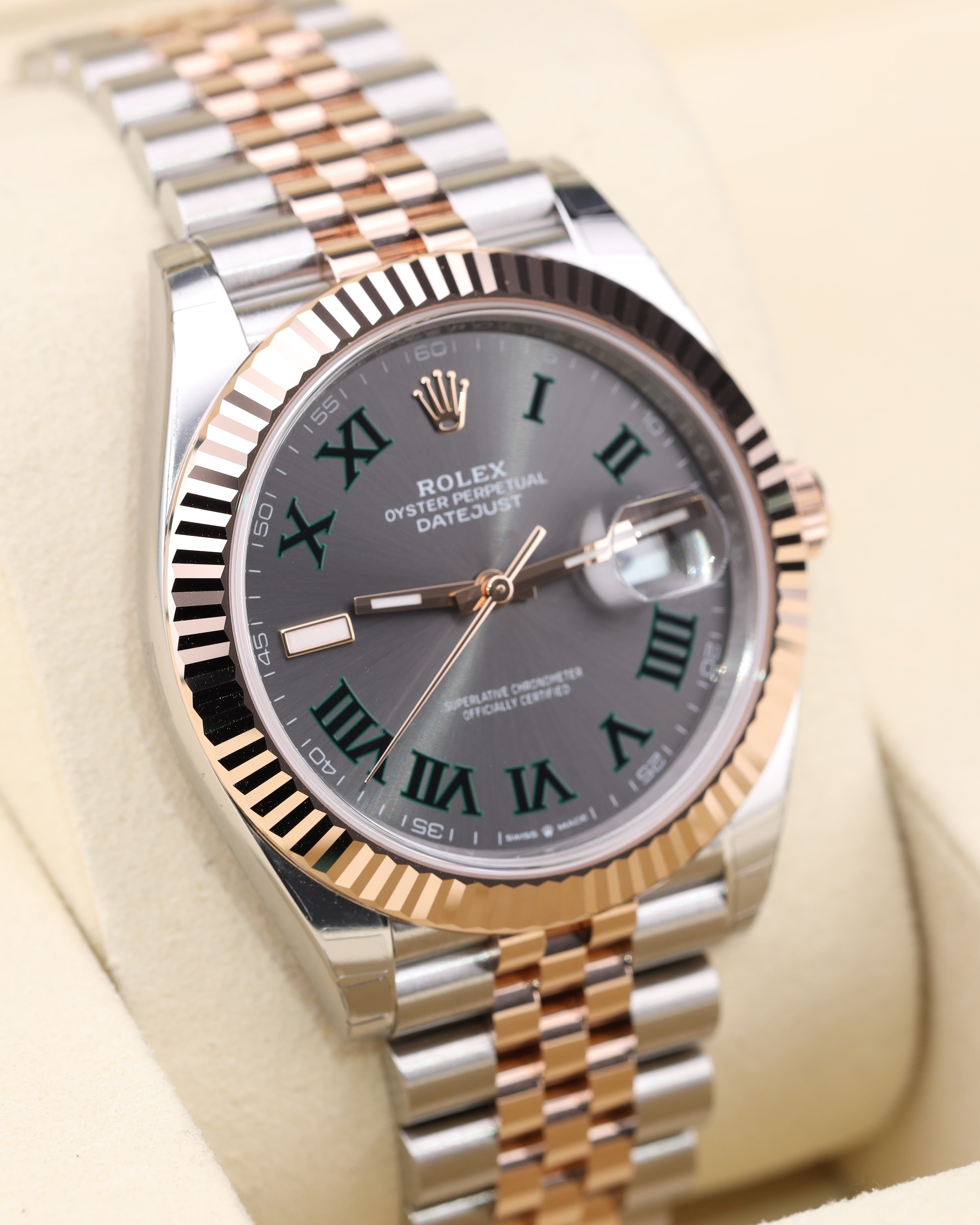 Rolex Datejust 41 Rose Gold Wimbledon on Jubilee 126331
